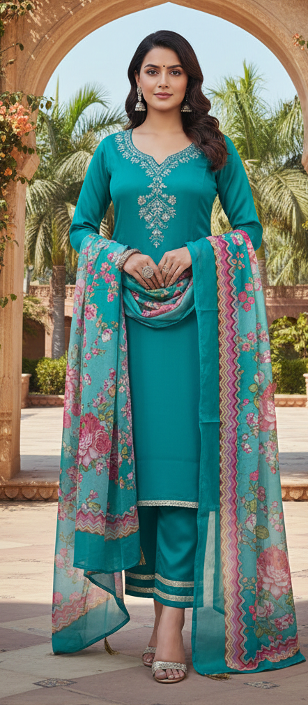Firoji colour glass silk fabric 3 piece suit (Z0586)