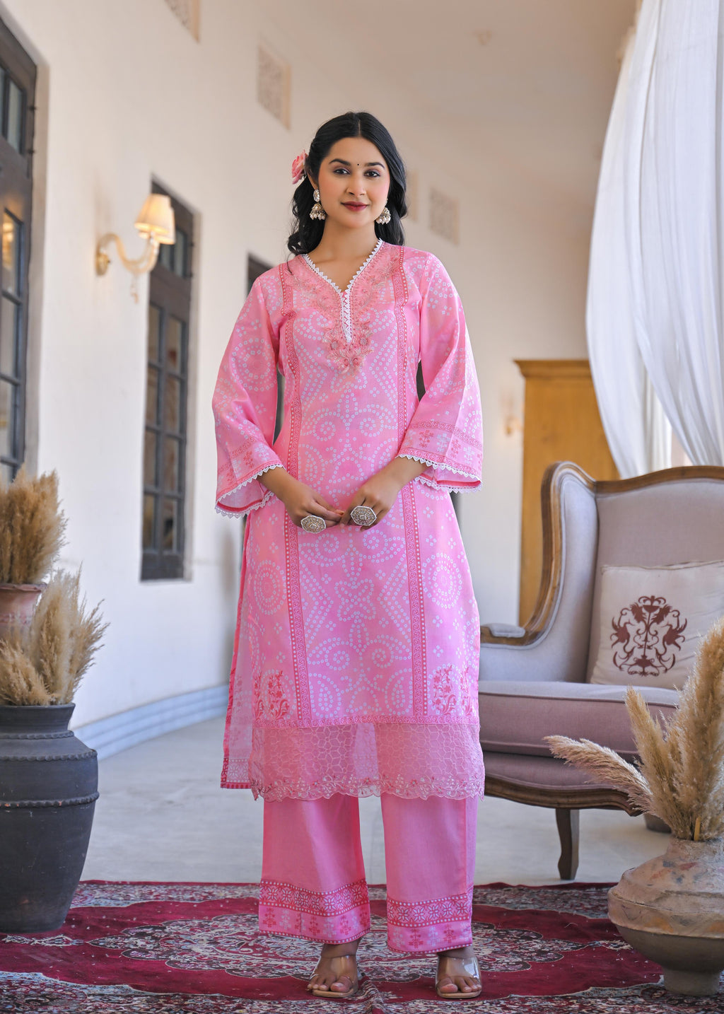 Pink 3/4 Sleeves Jam Cotton Suit, Beautiful Bag, Jutti COMBO OFFER  ONLY 1499/-