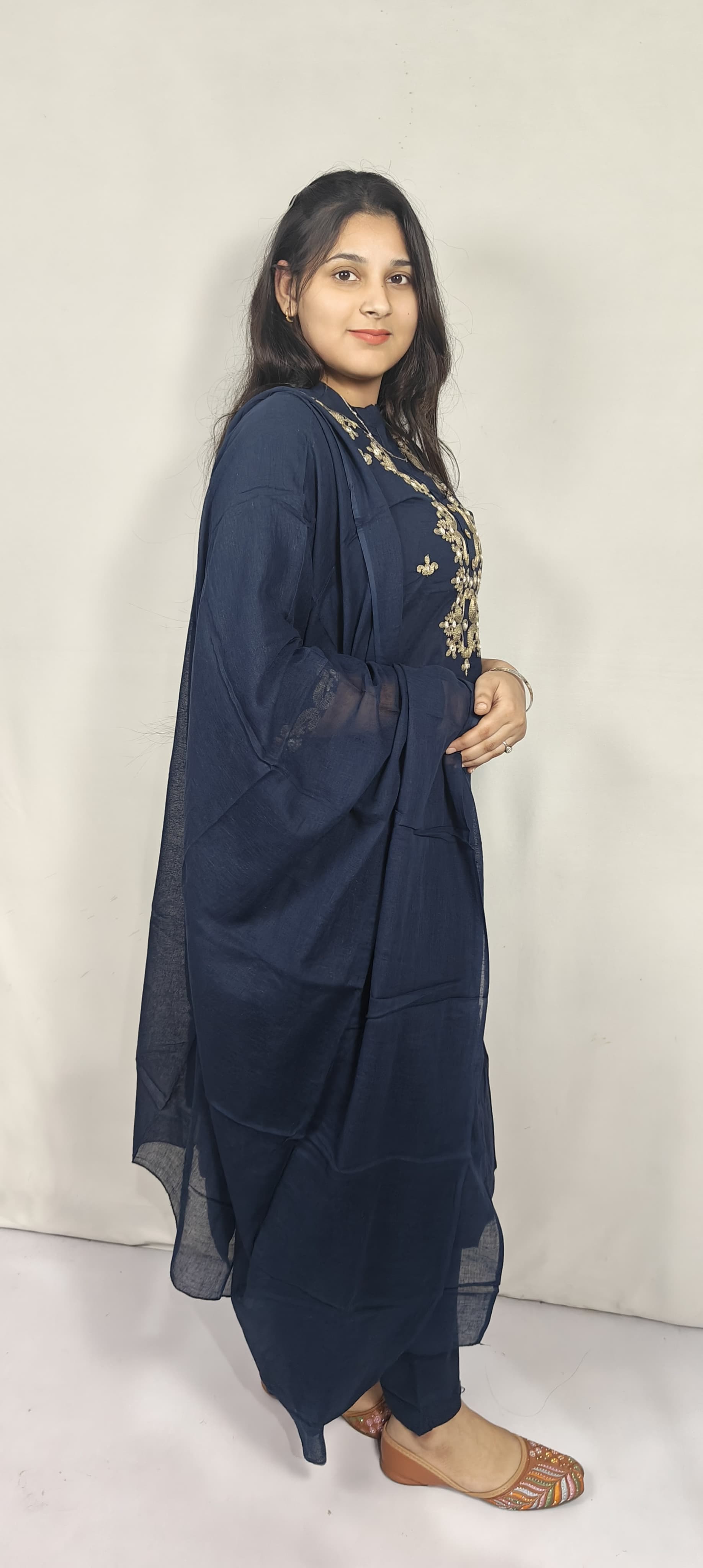 Navy Blue Embroidered 3 Piece Kurta Set (Z0219)