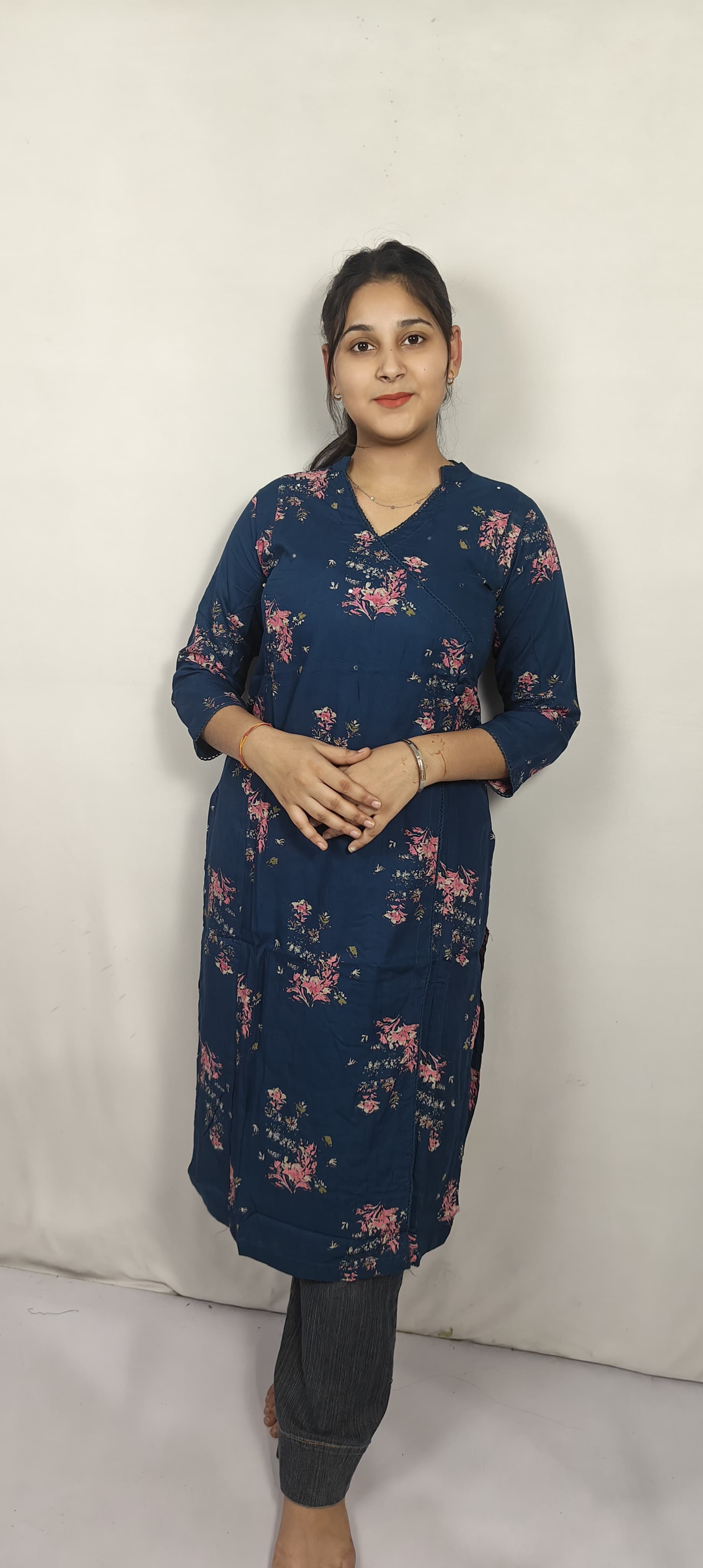Navy Blue Floral Printe Kurti (Z0220)