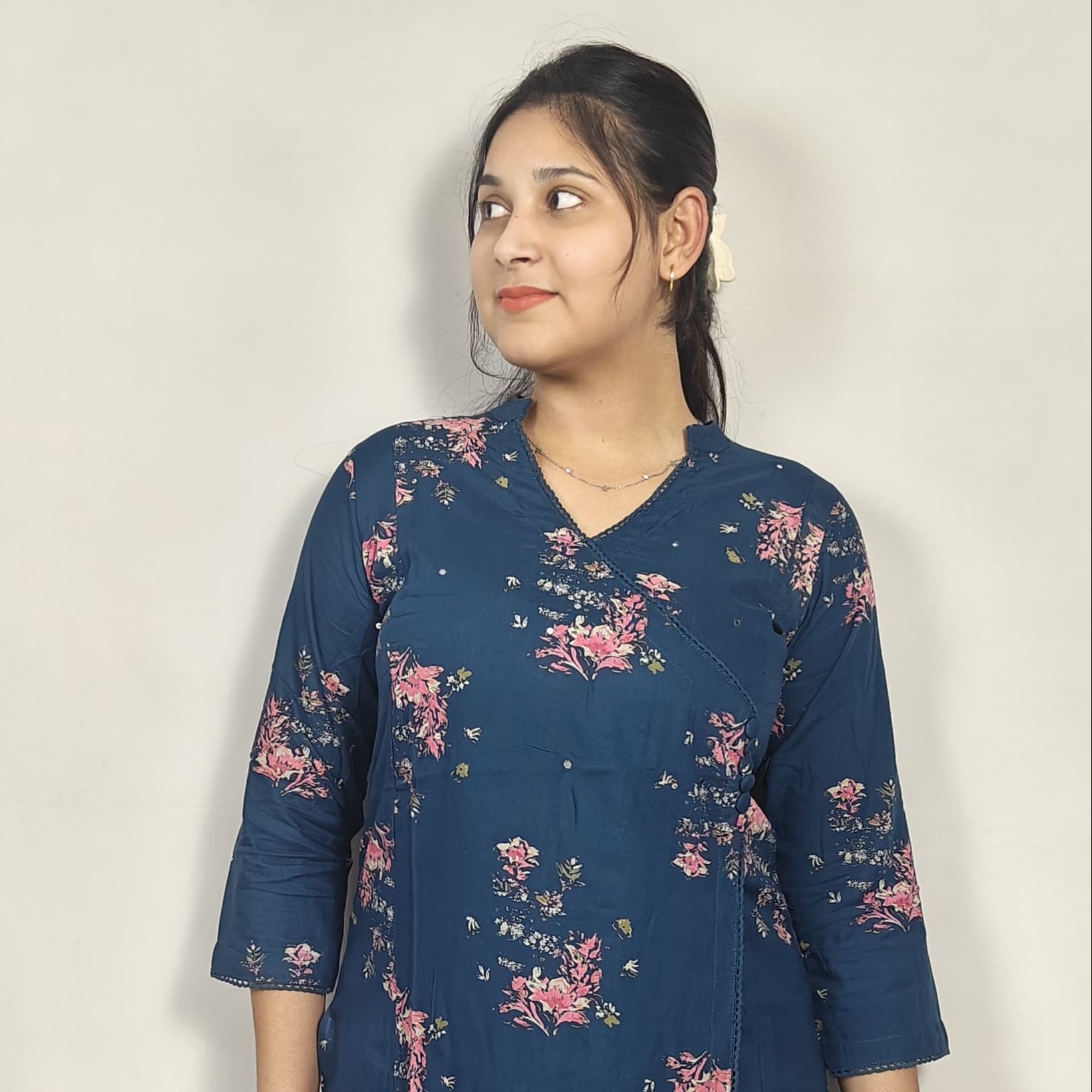 Navy Blue Floral Printe Kurti (Z0220)