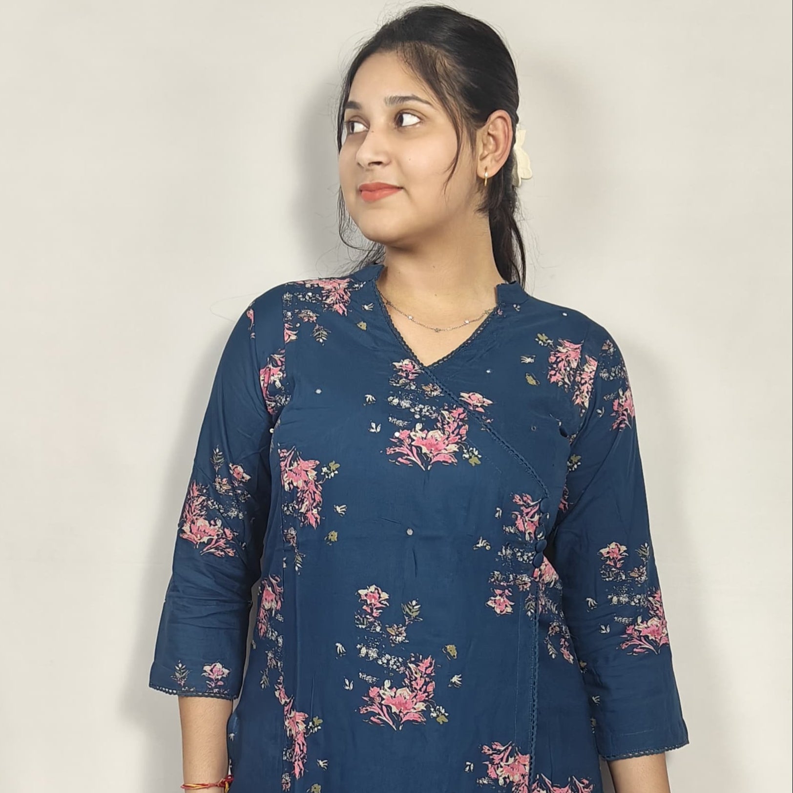 Navy Blue Floral Printe Kurti (Z0220)