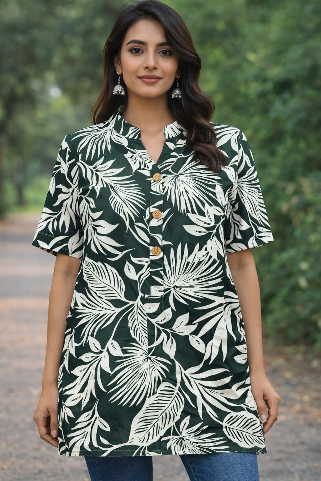 Green and white colour cotton kurti (Z0520)