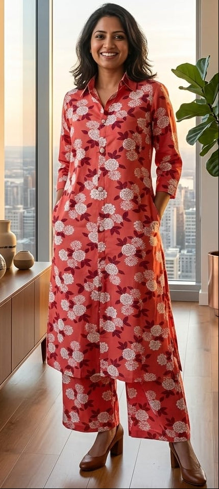 Orange colour cotton fabric 2 piece co-ord set (Z0687)