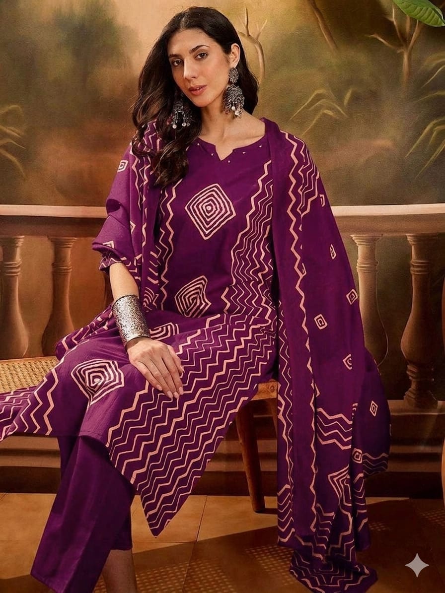Purple colour reyon cotton fabric 3 piece suit (Z0702)