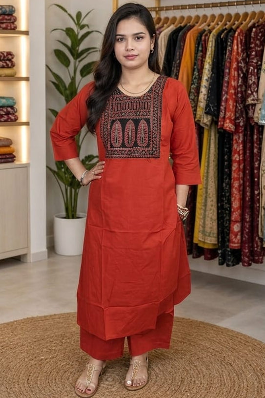 Rust orange colour pure cotton fabric 2 piece suit (Z0697)