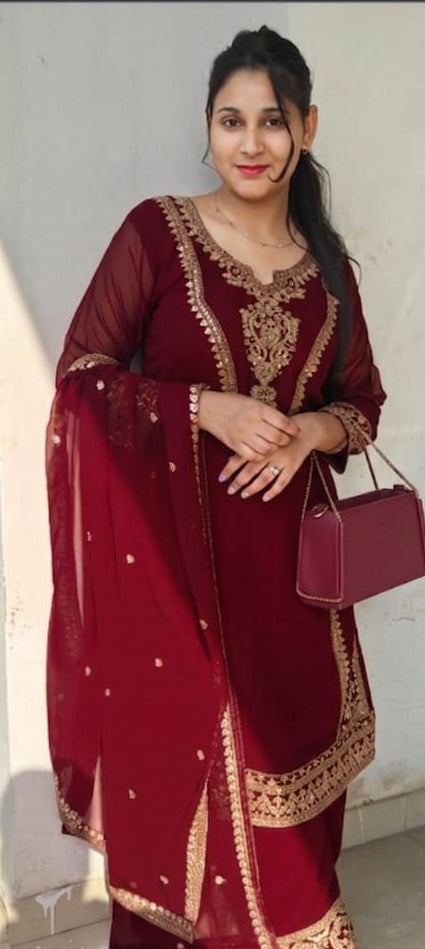 Maroon Embroidered Kurta Set with beautiful (Z0775)