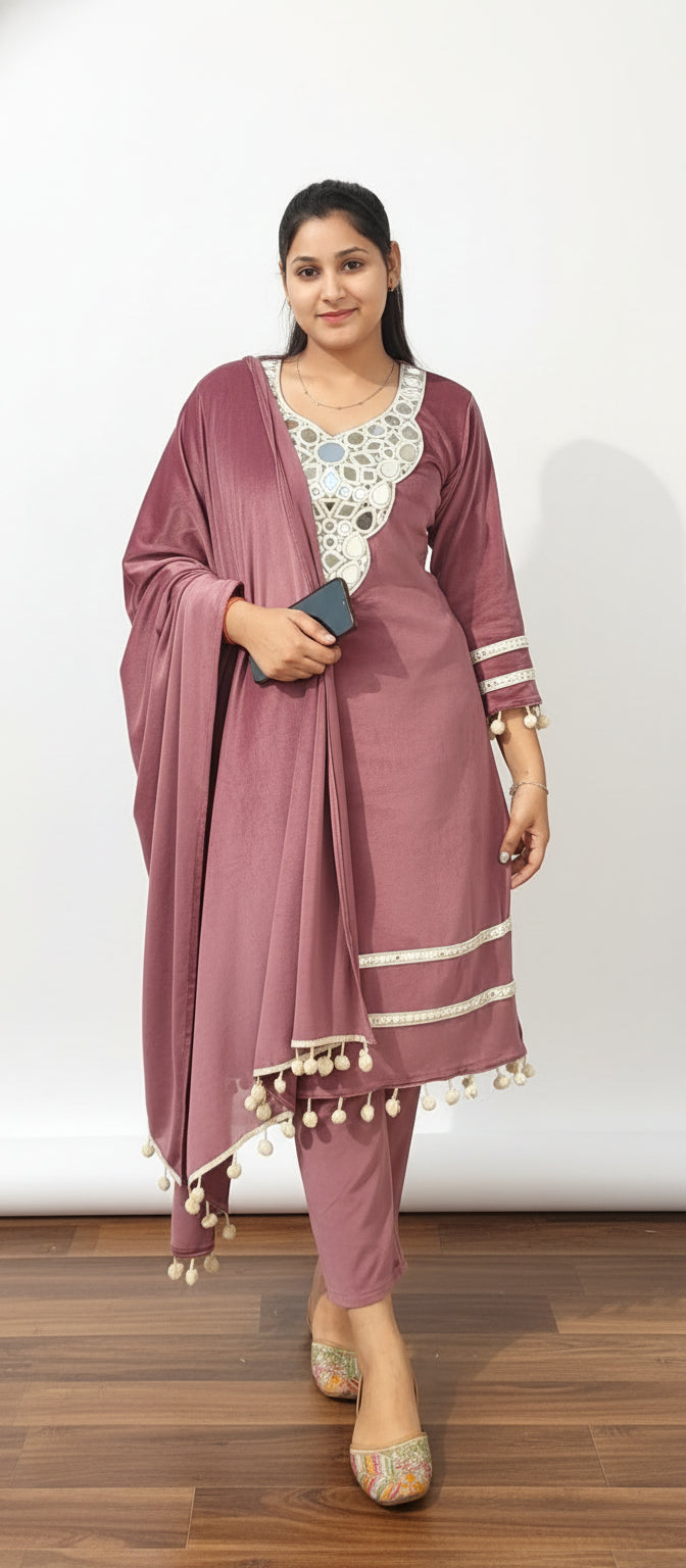 Dusty Rose 3 piece velvet suit (Z0342)