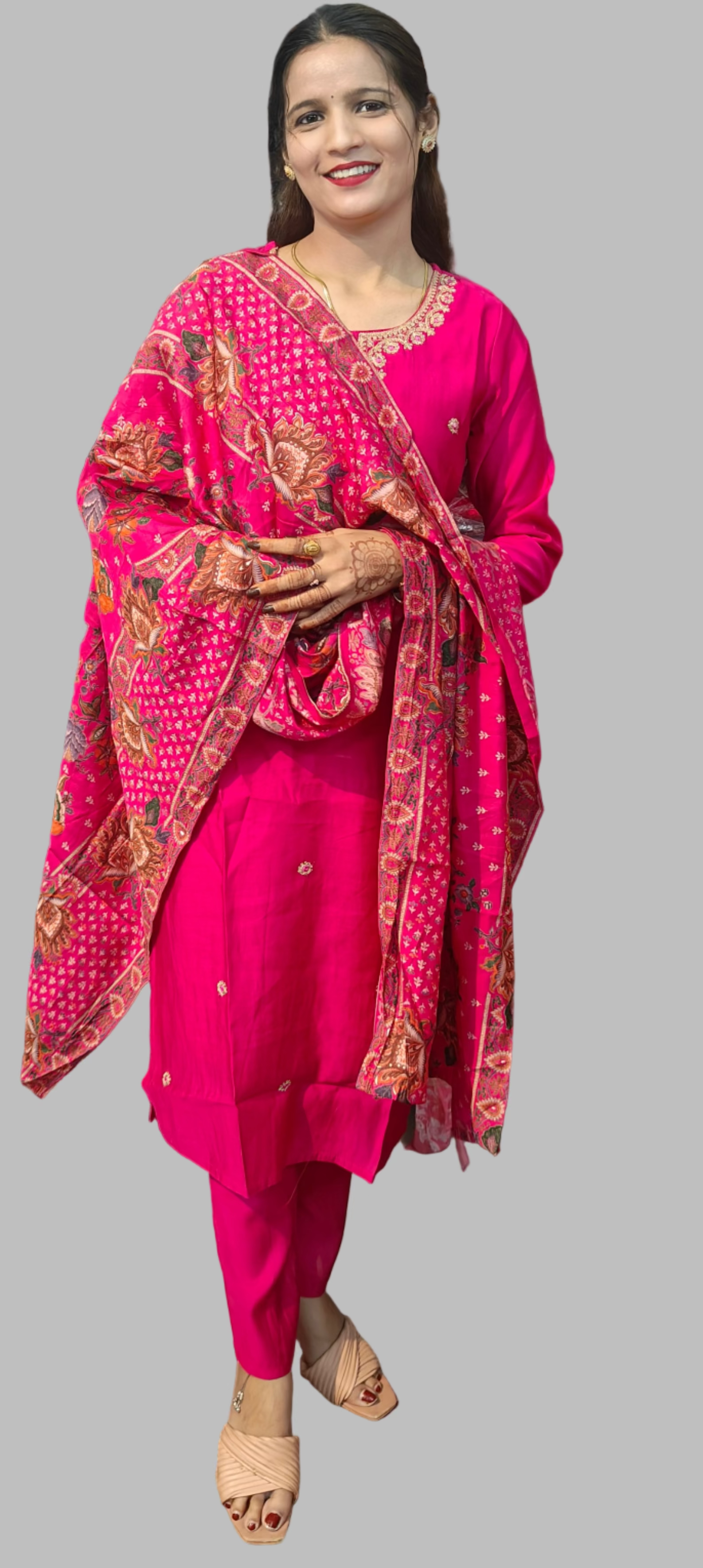 Pink Embroidered 3 Piece Kurta Set (Z0213)