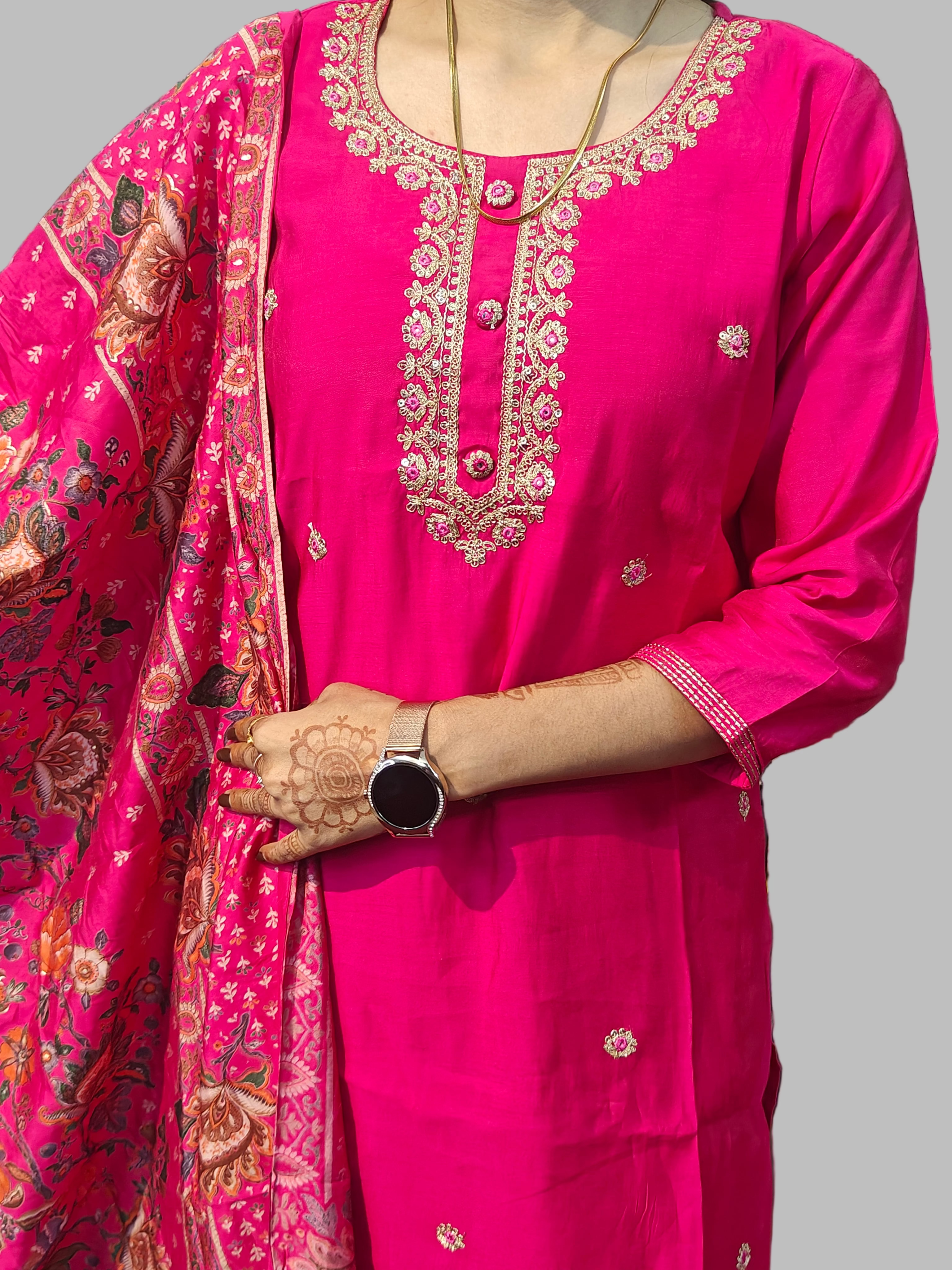 Pink Embroidered 3 Piece Kurta Set (Z0213)