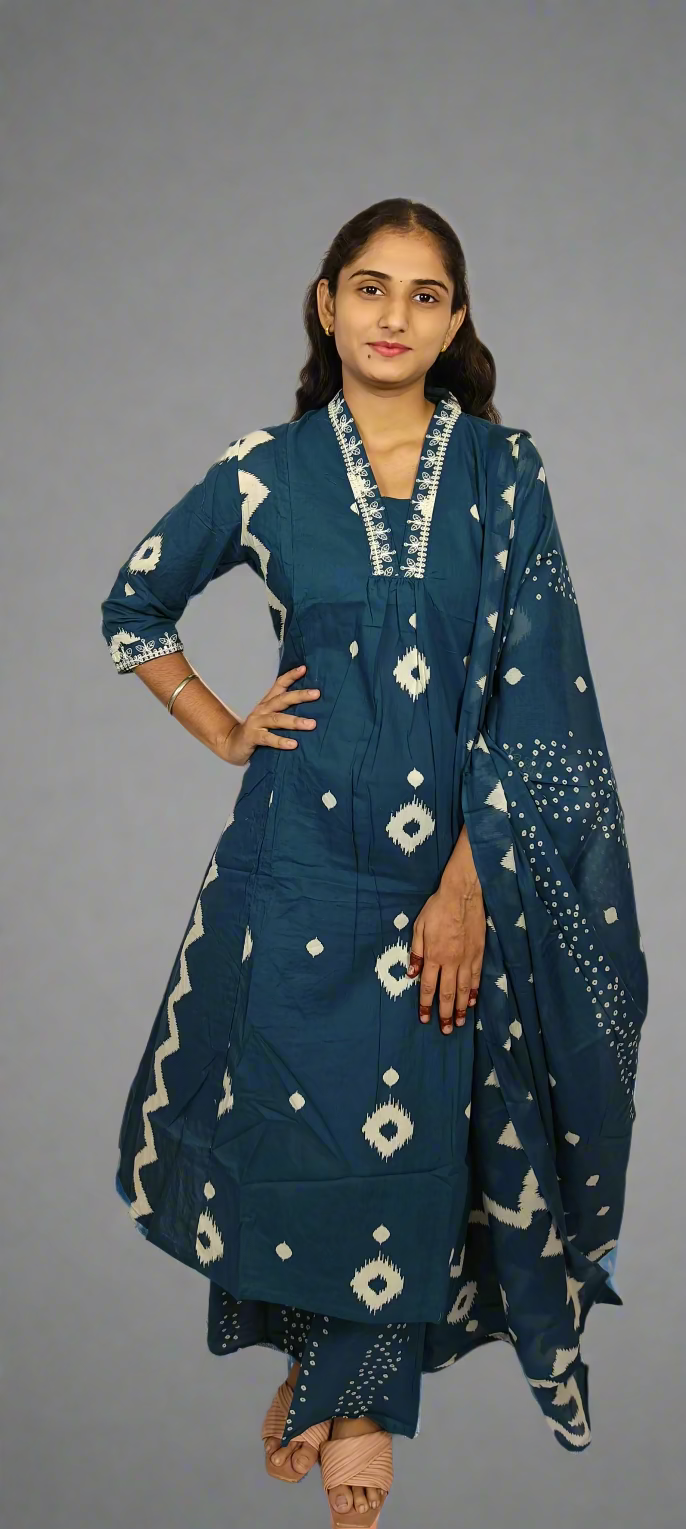Blue colour 3 piece printed Beautiful kurta set (Z0214)
