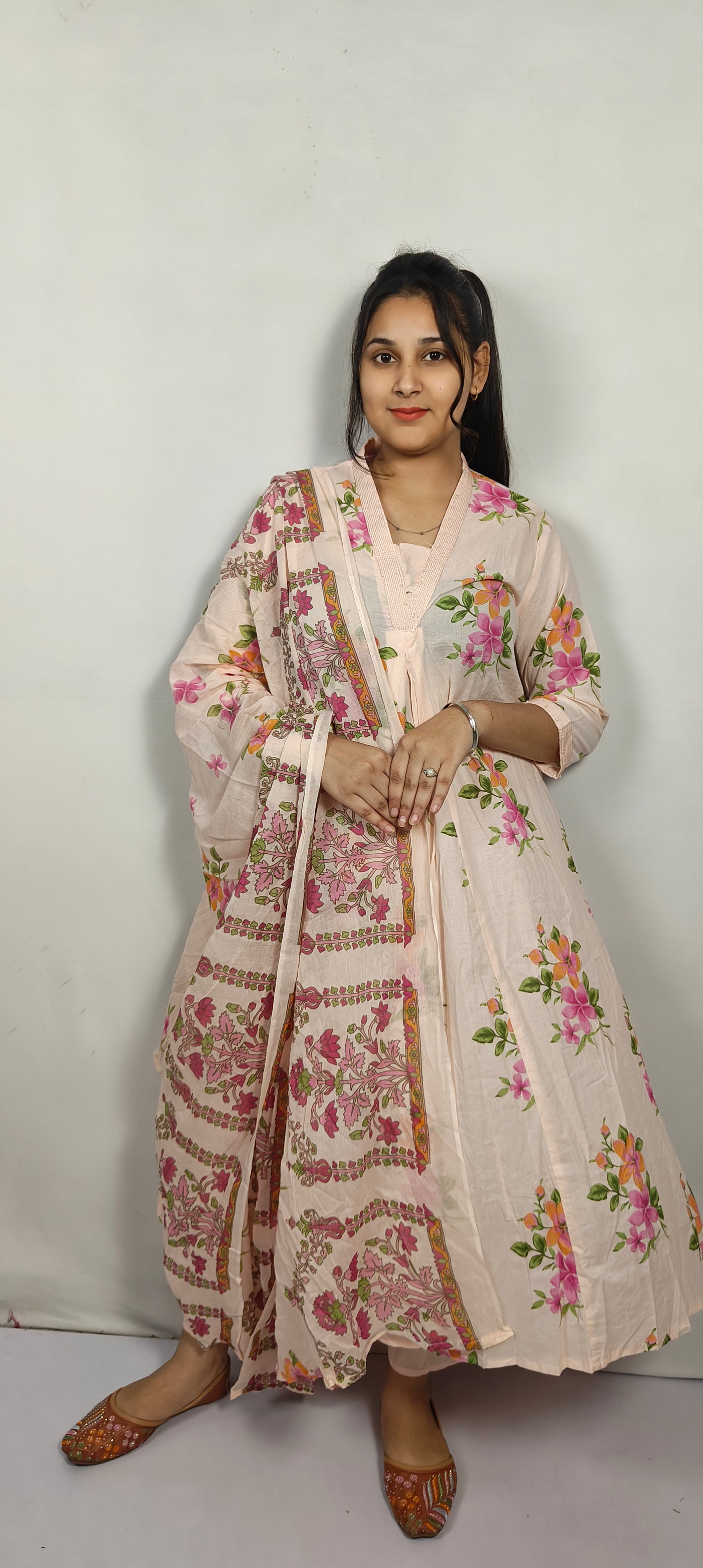 Light Pink Floral Anarkali Suit with Dupatta Set (Z0223)