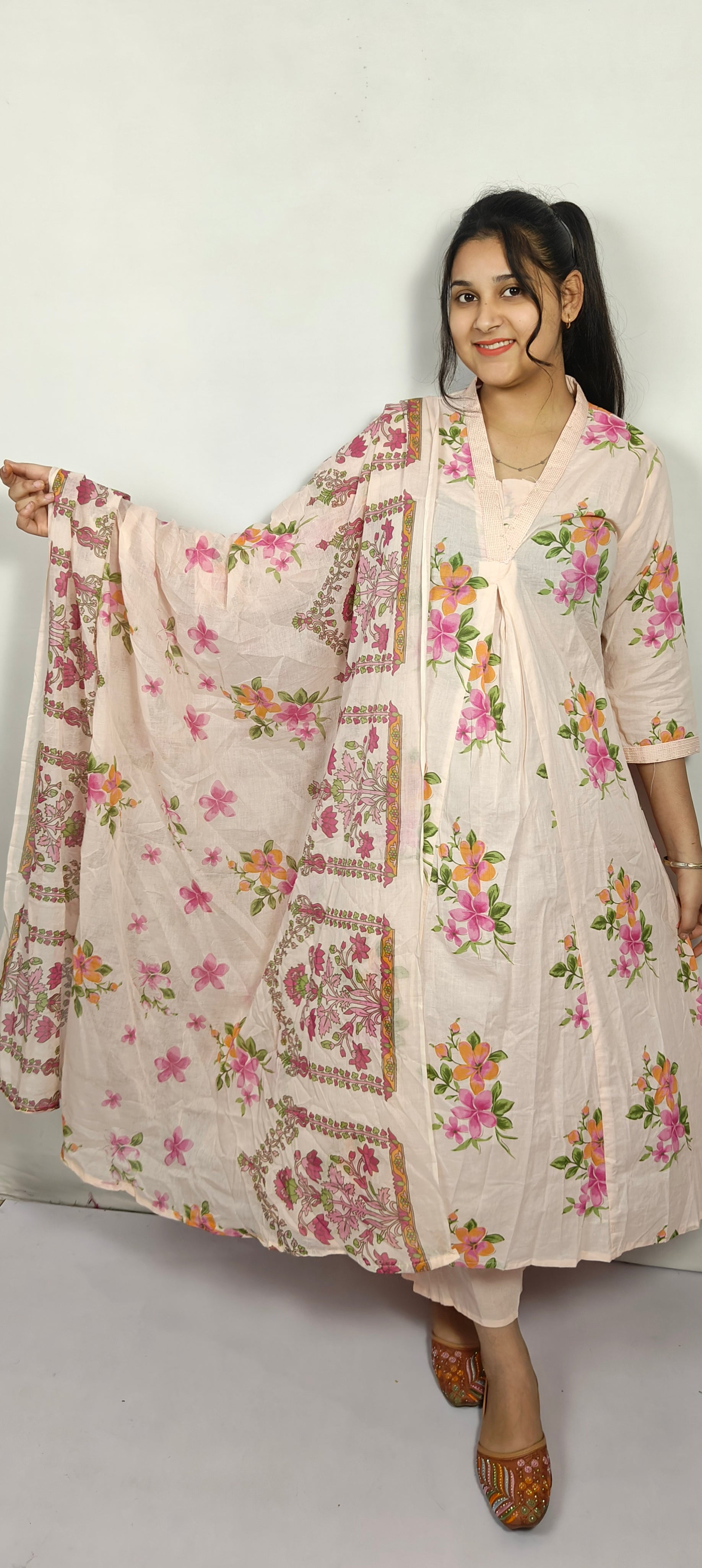 Light Pink Floral Anarkali Suit with Dupatta Set (Z0223)
