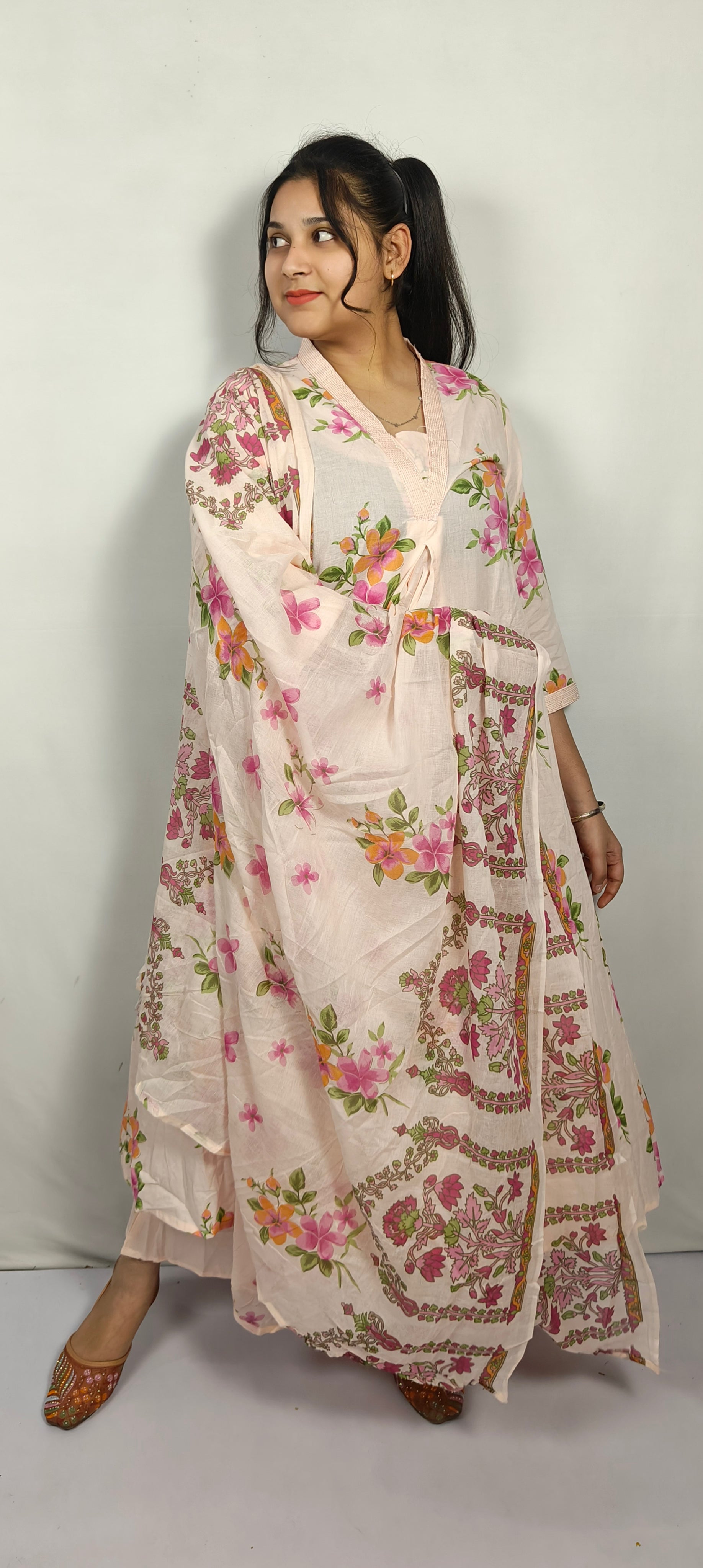Light Pink Floral Anarkali Suit with Dupatta Set (Z0223)