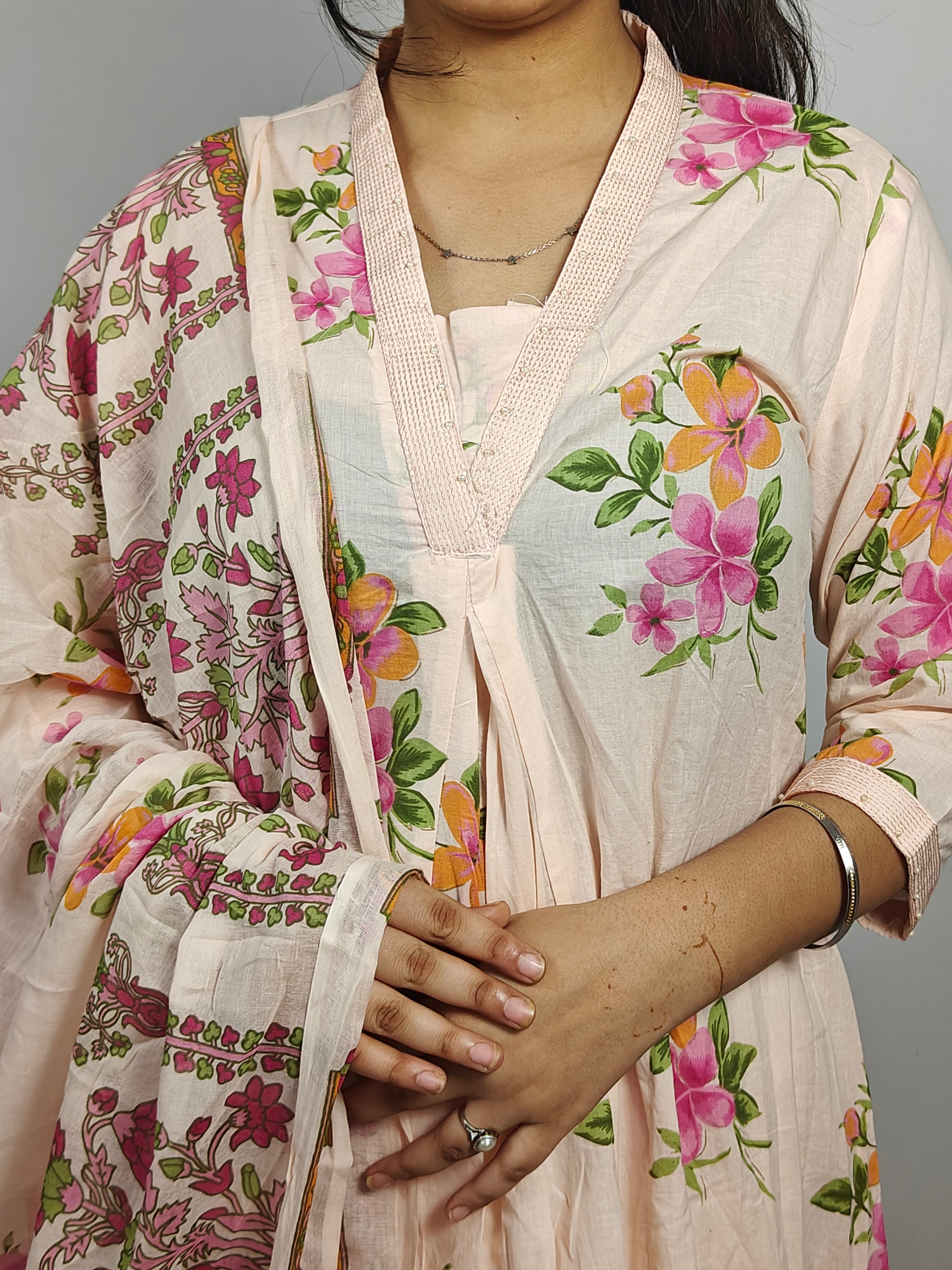 Light Pink Floral Anarkali Suit with Dupatta Set (Z0223)