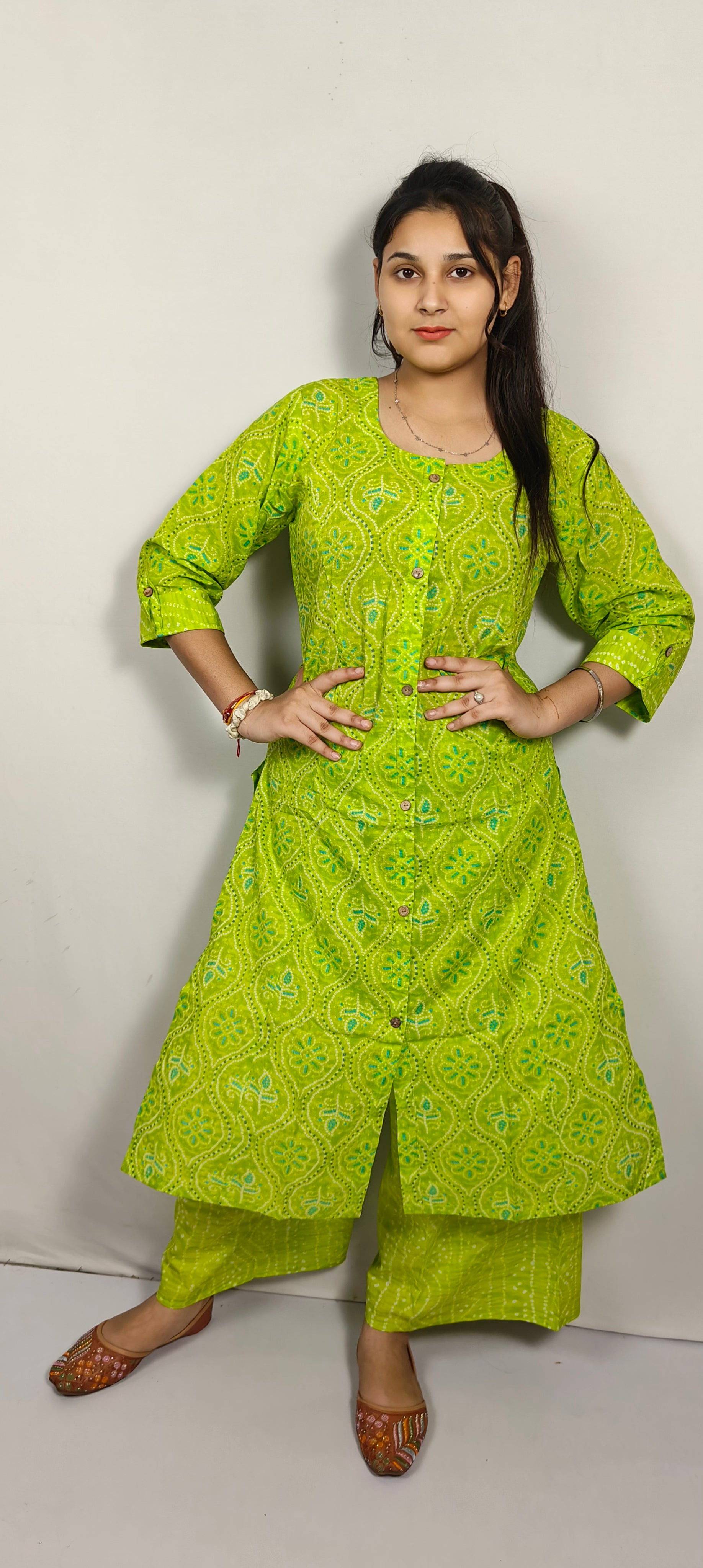 Lime Green Printed Cotton Co-ord Set (Z0224)