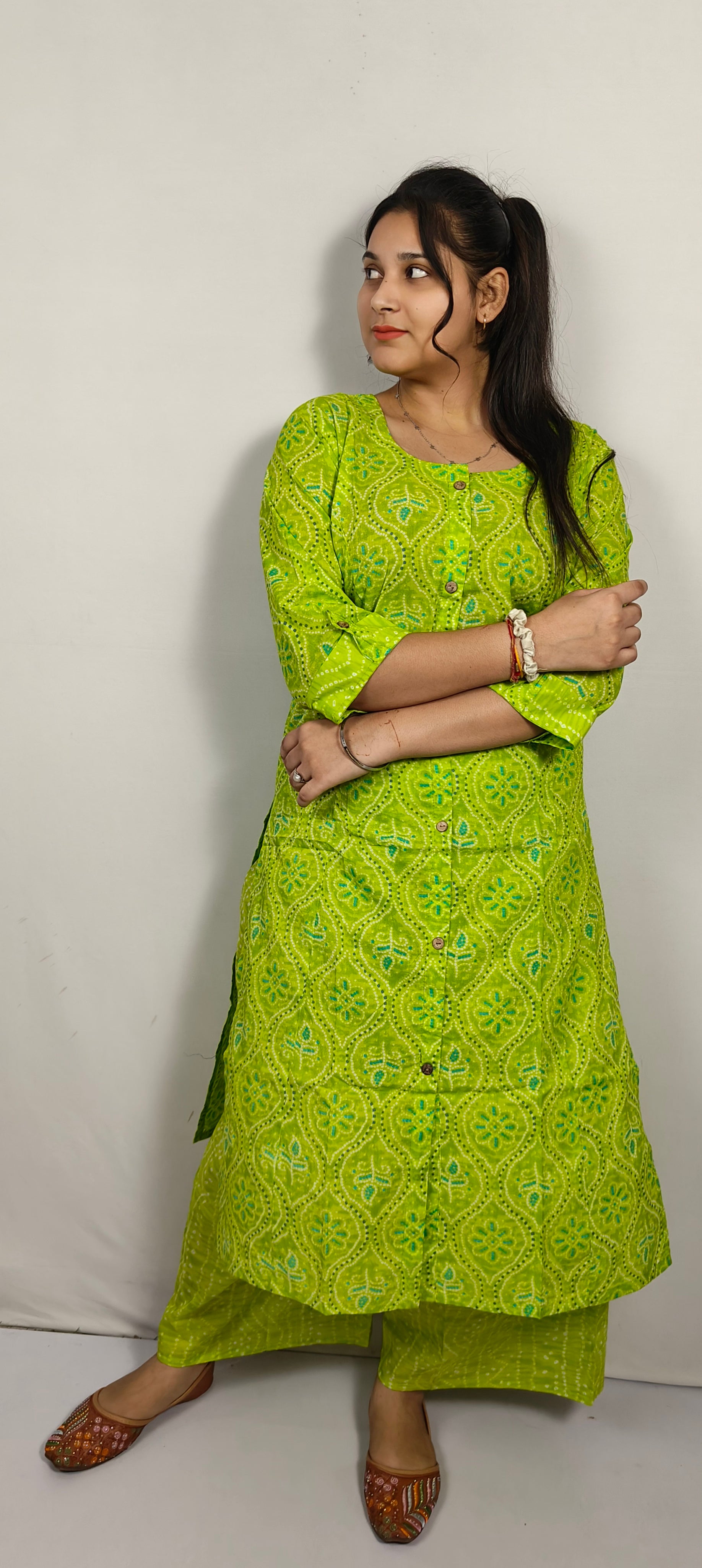 Lime Green Printed Cotton Co-ord Set (Z0224)