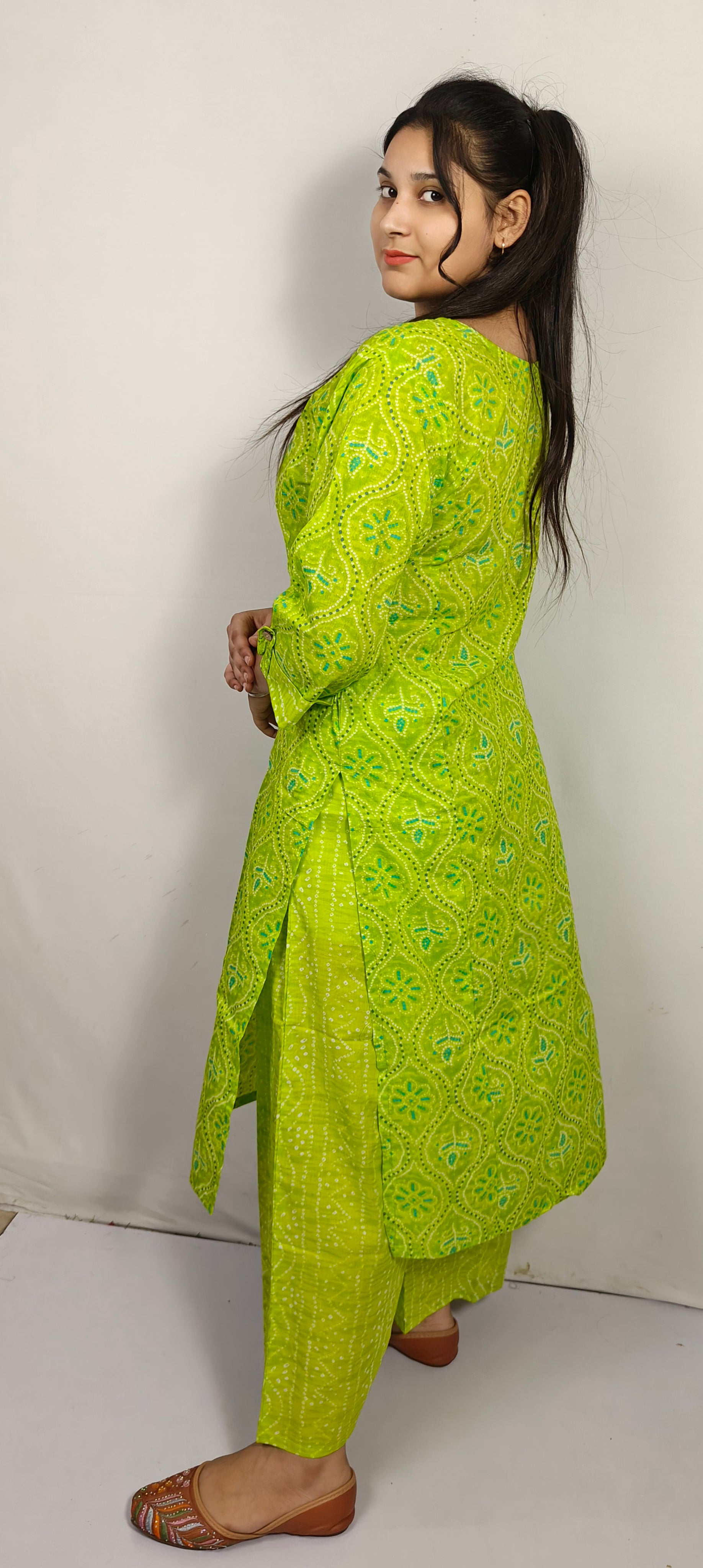 Lime Green Printed Cotton Co-ord Set (Z0224)
