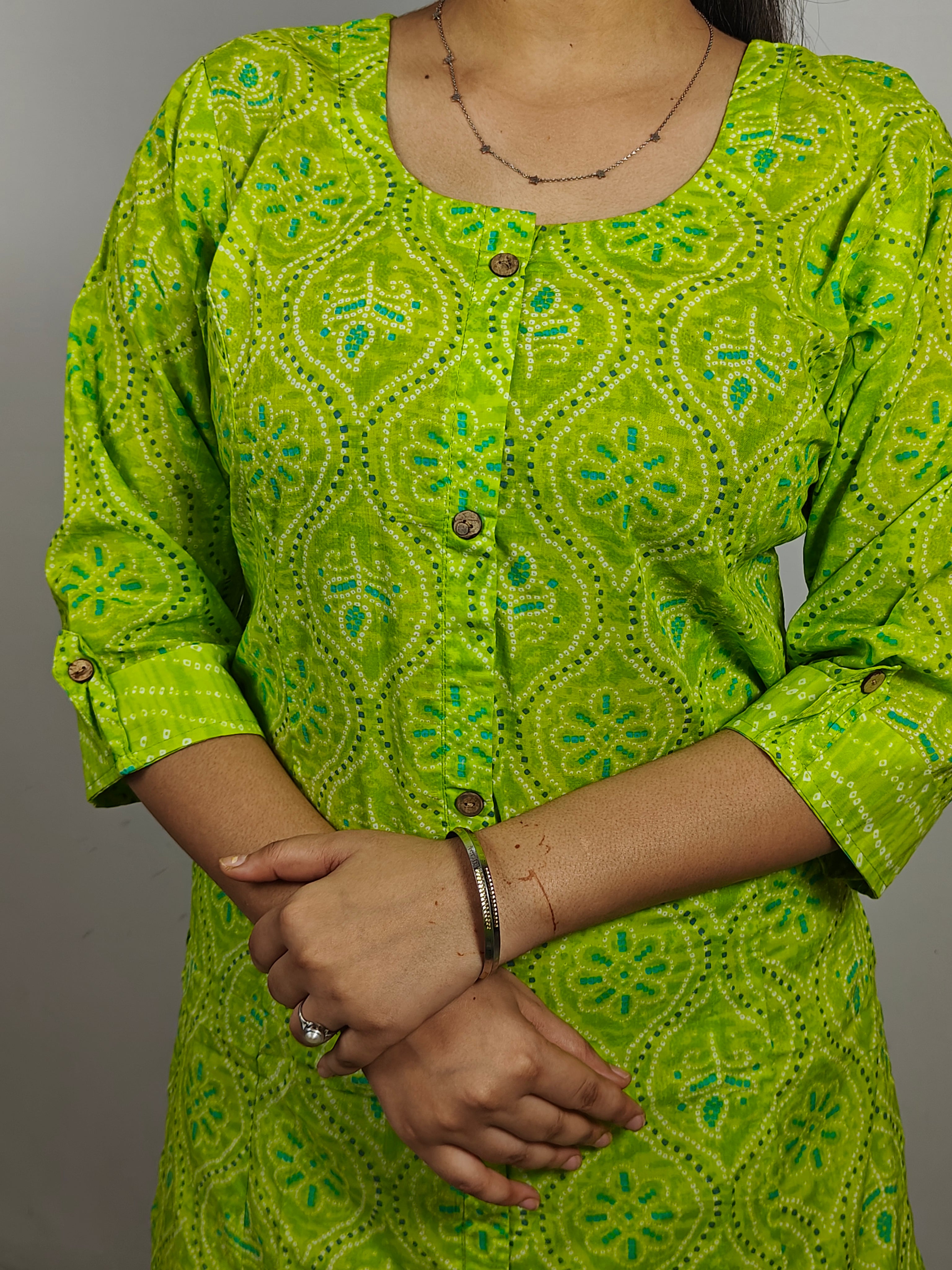 Lime Green Printed Cotton Co-ord Set (Z0224)