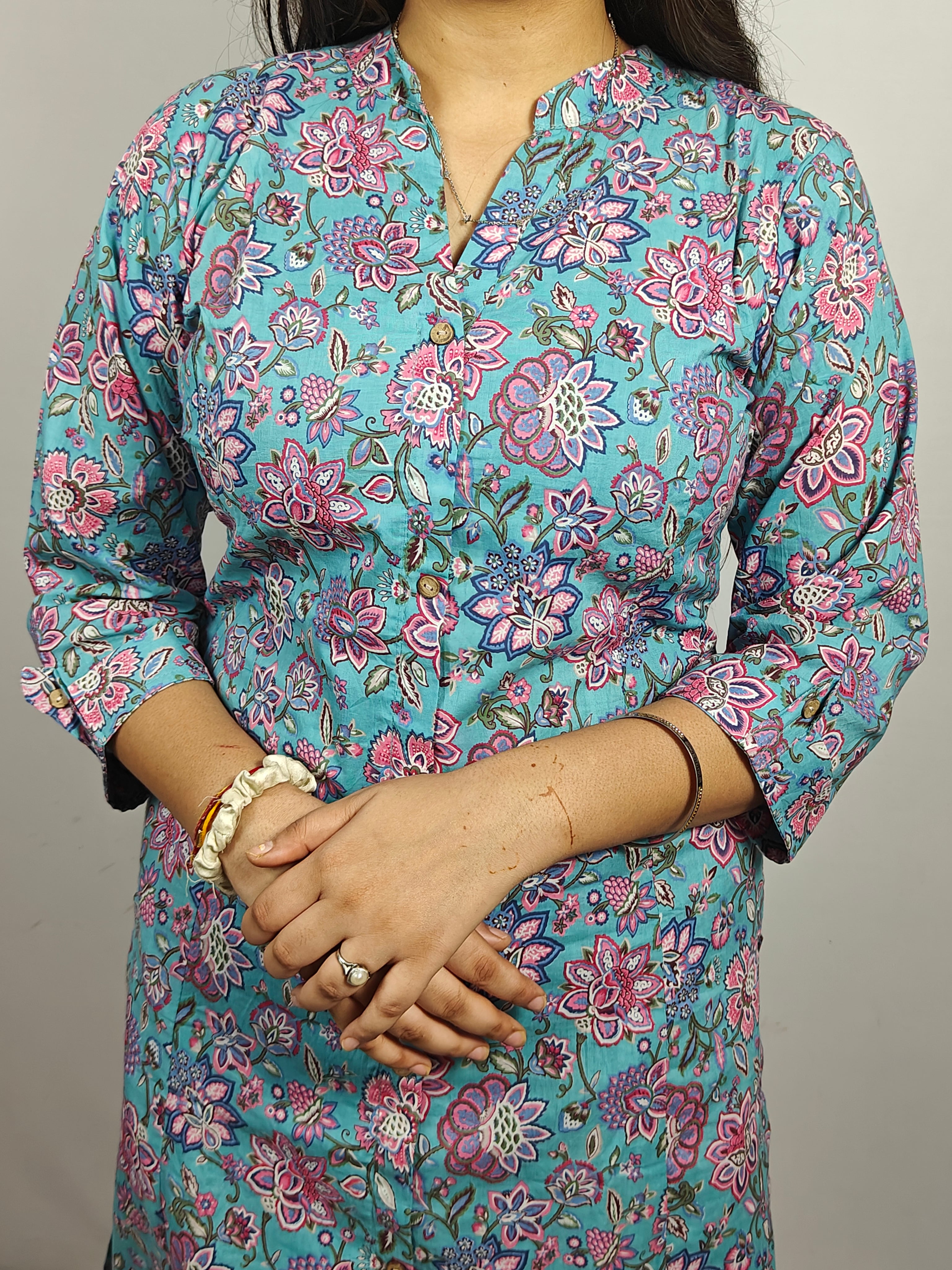 Blue Floral Printed Cotton Co-ord Set (Z0228)