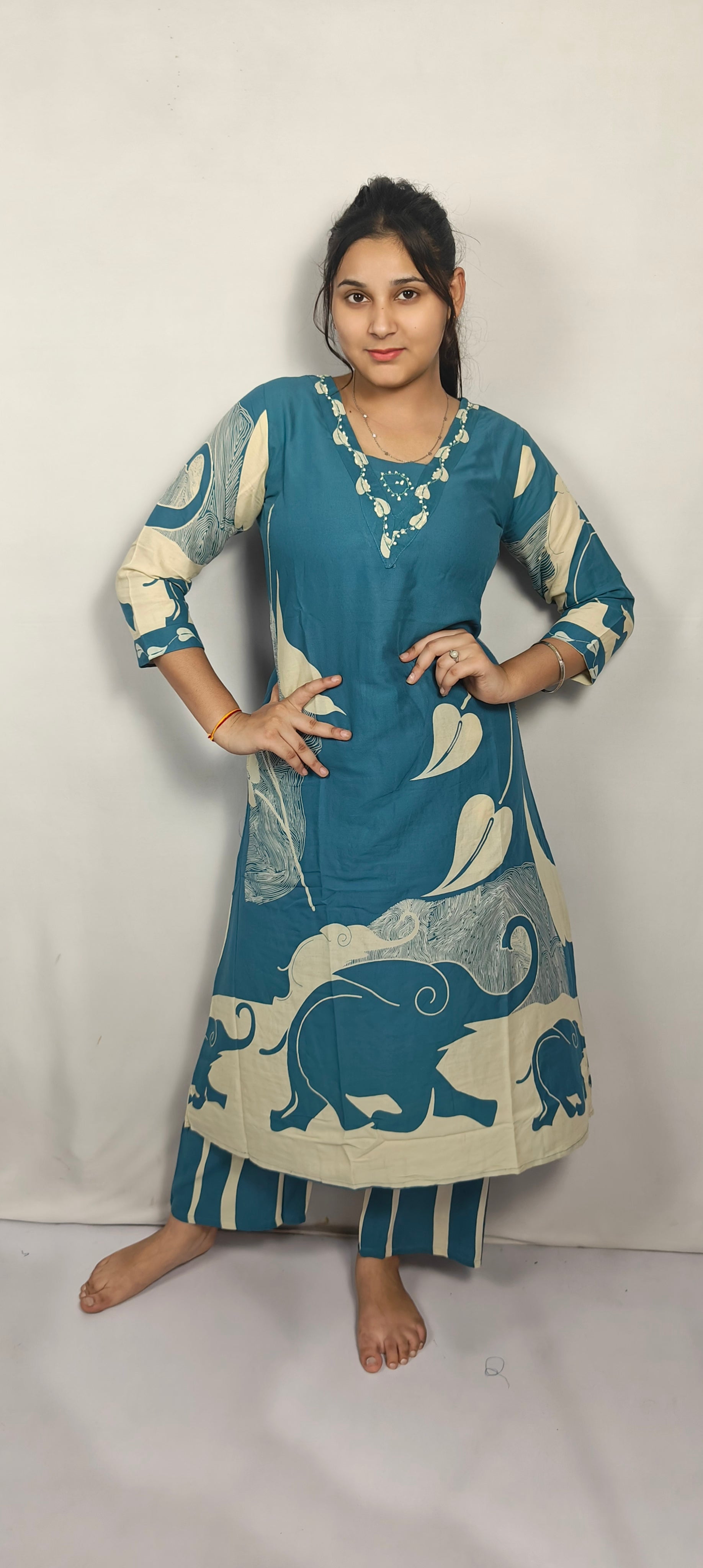 Blue With White 2 White Kurta Set (Z0249)