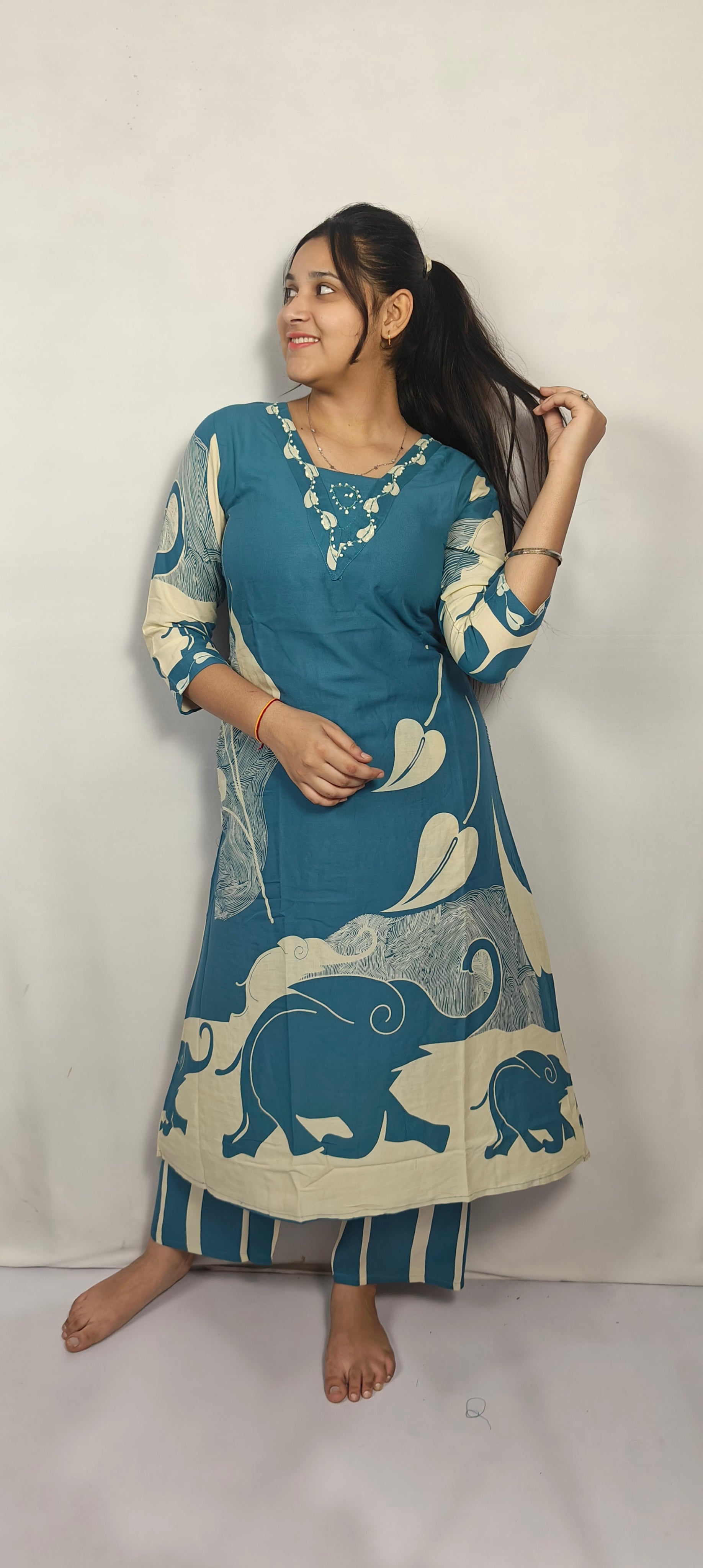 Blue With White 2 White Kurta Set (Z0249)