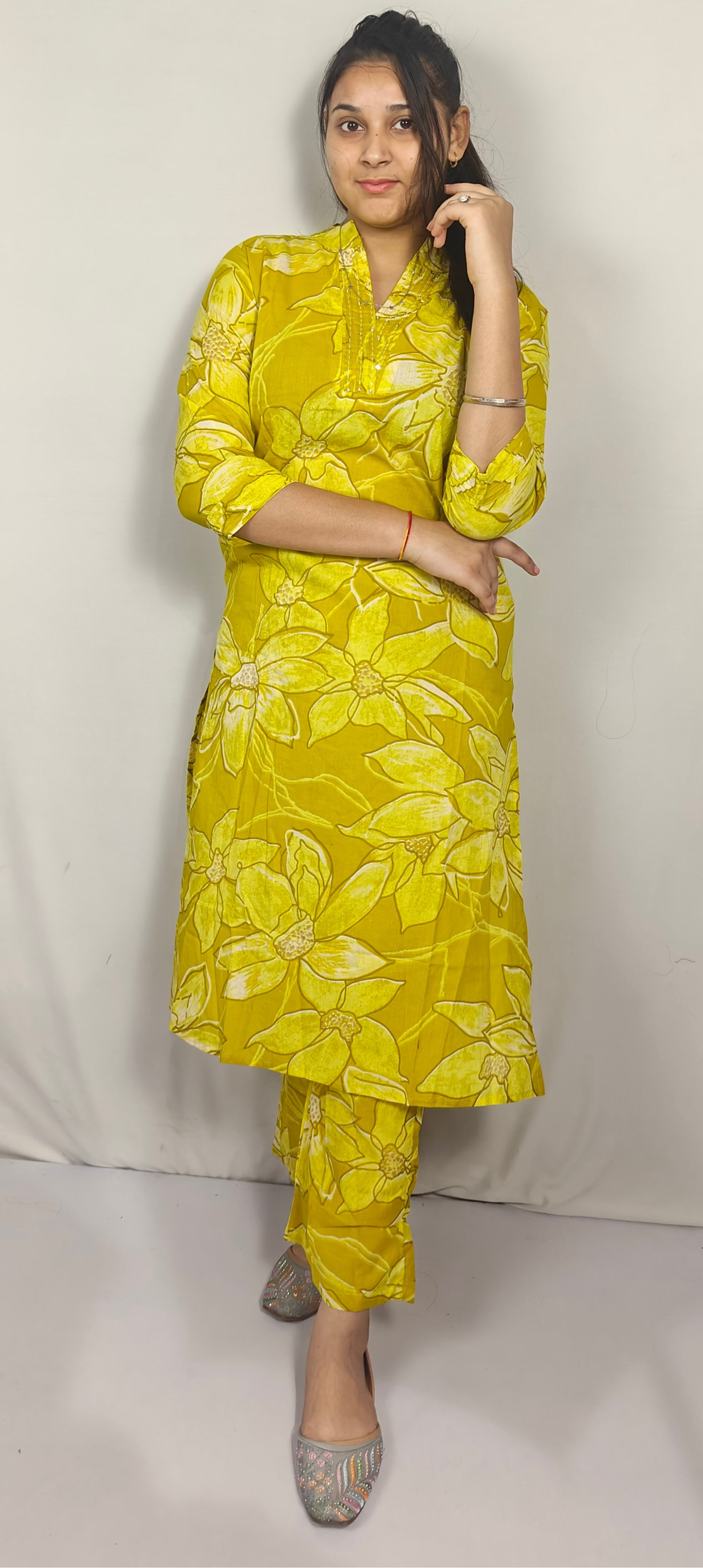 Yellow Floral Cotton Co-ord Set (Z0243)