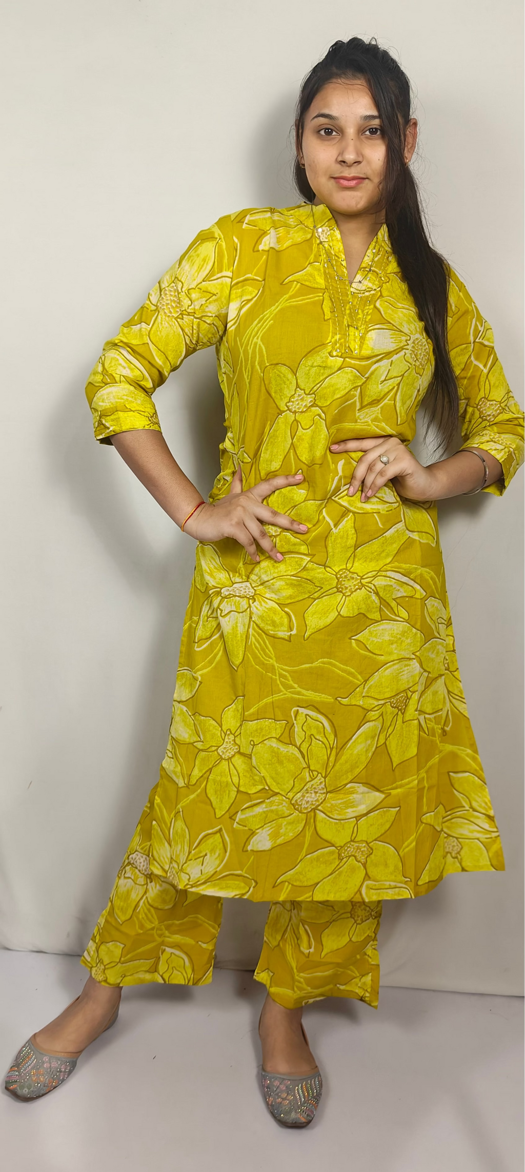 Yellow Floral Cotton Co-ord Set (Z0243)