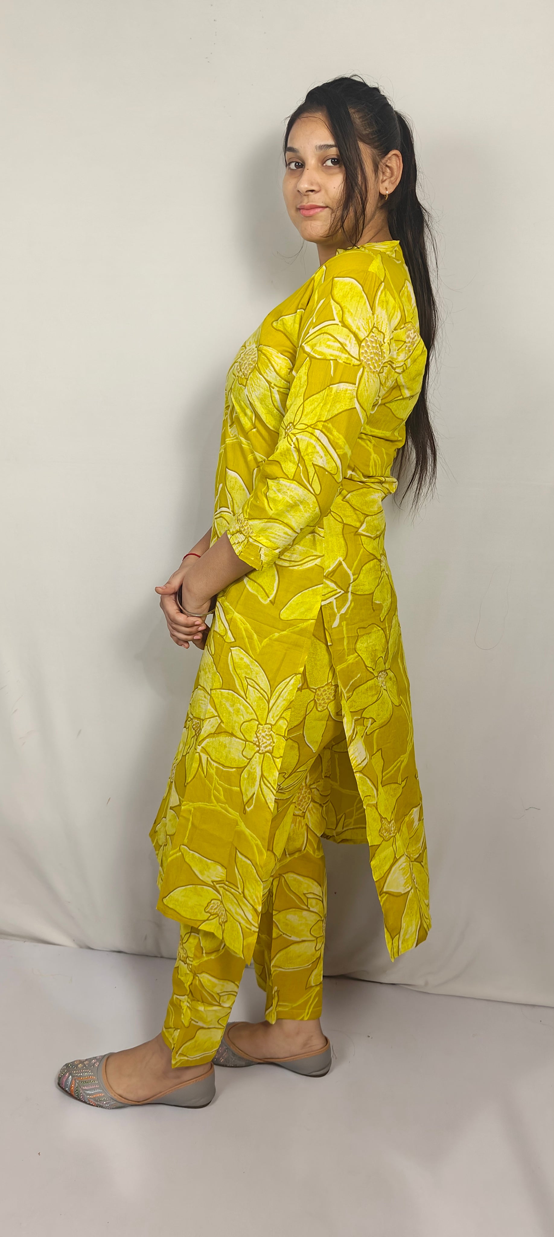 Yellow Floral Cotton Co-ord Set (Z0243)
