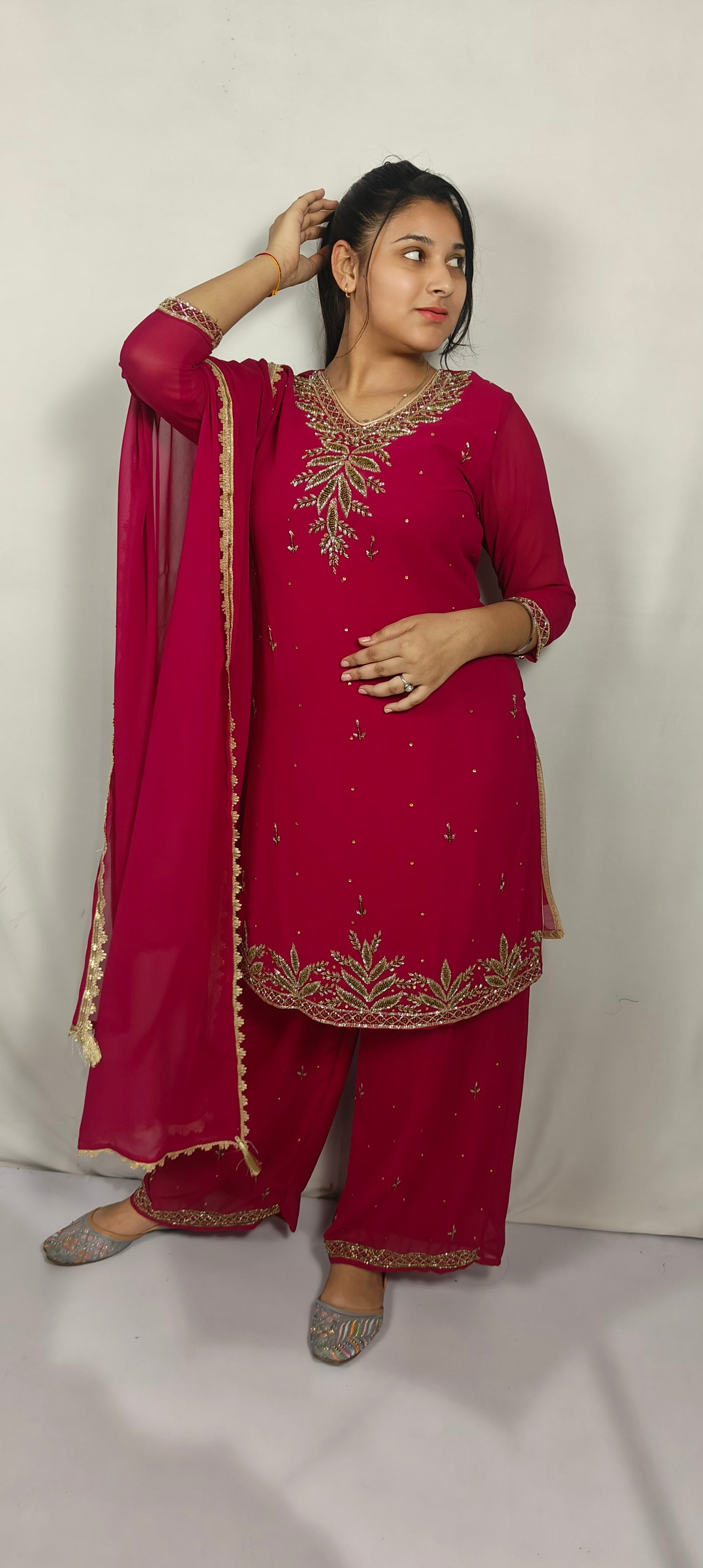 Pink Embroidered 3 Piece Kurta Set (Z0244)