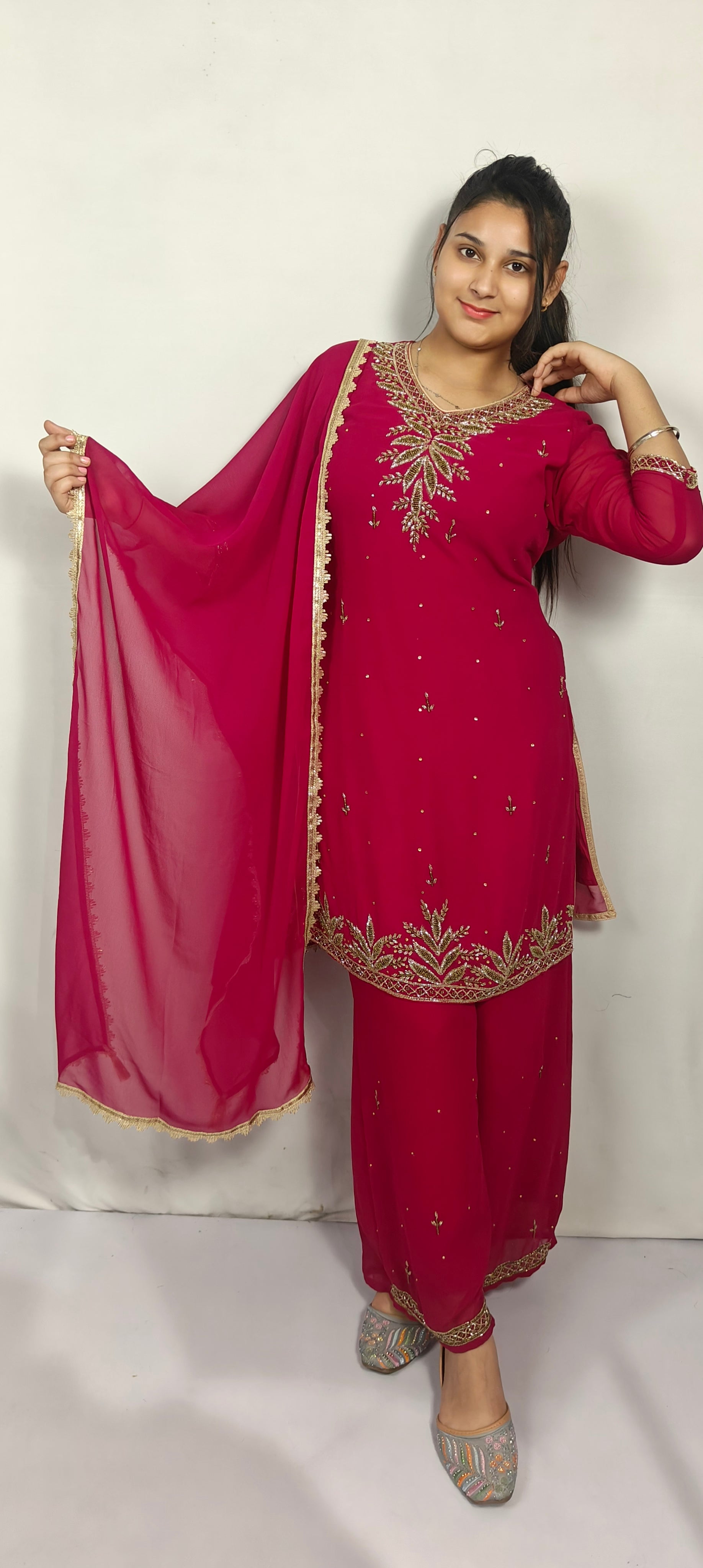Pink Embroidered 3 Piece Kurta Set (Z0244)