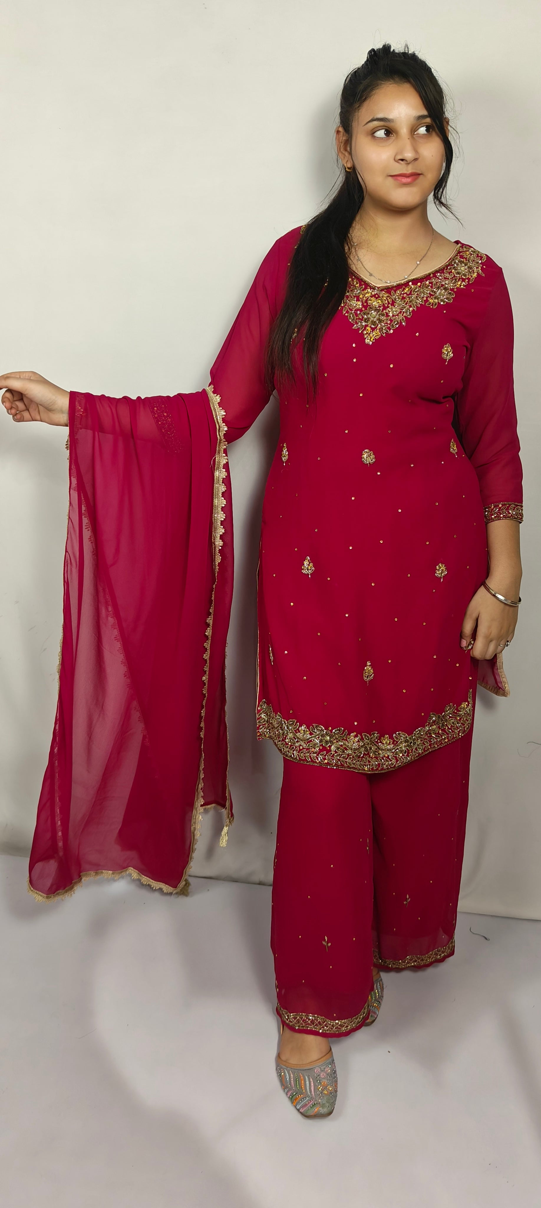 Pink Embroidered 3 Piece Kurta Set (Z0245)