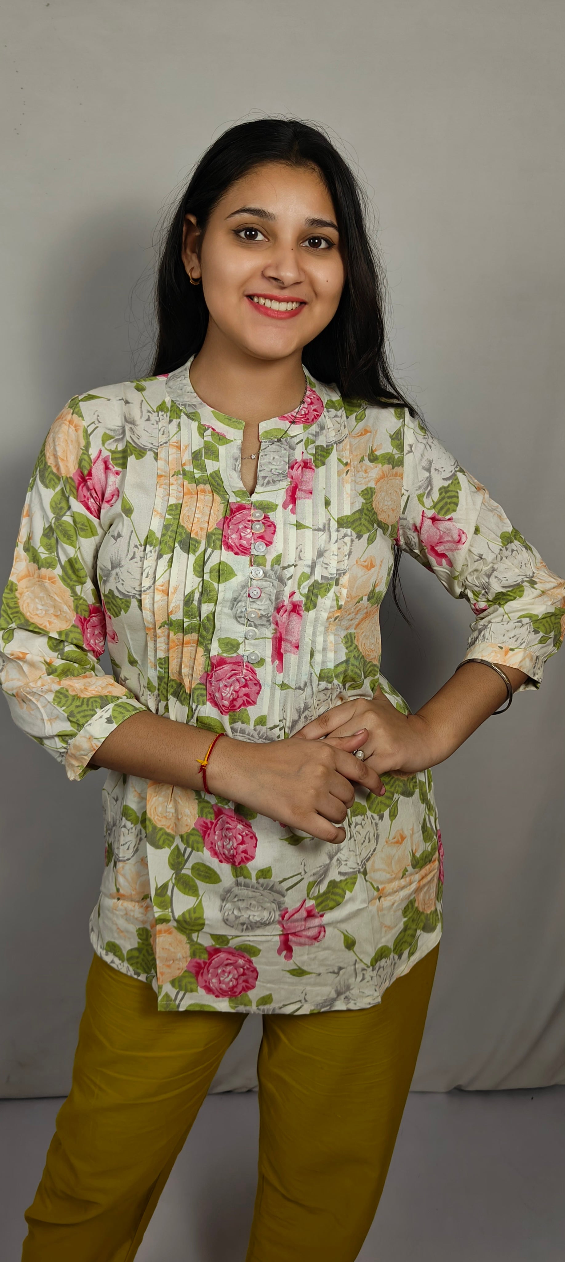 white with Floral Printed short kurti (Z0251)