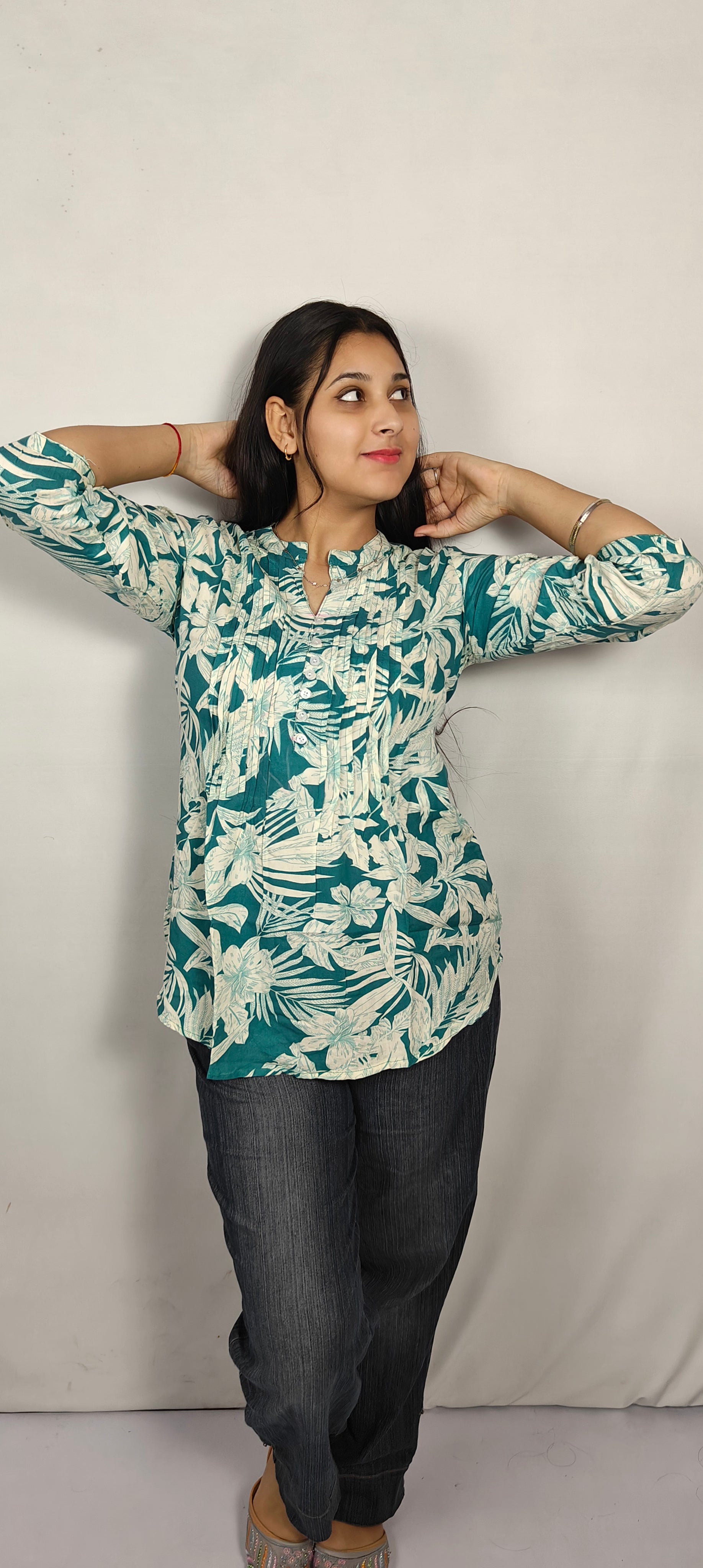 Blue with white Floral Printed short kurti (Z0252)