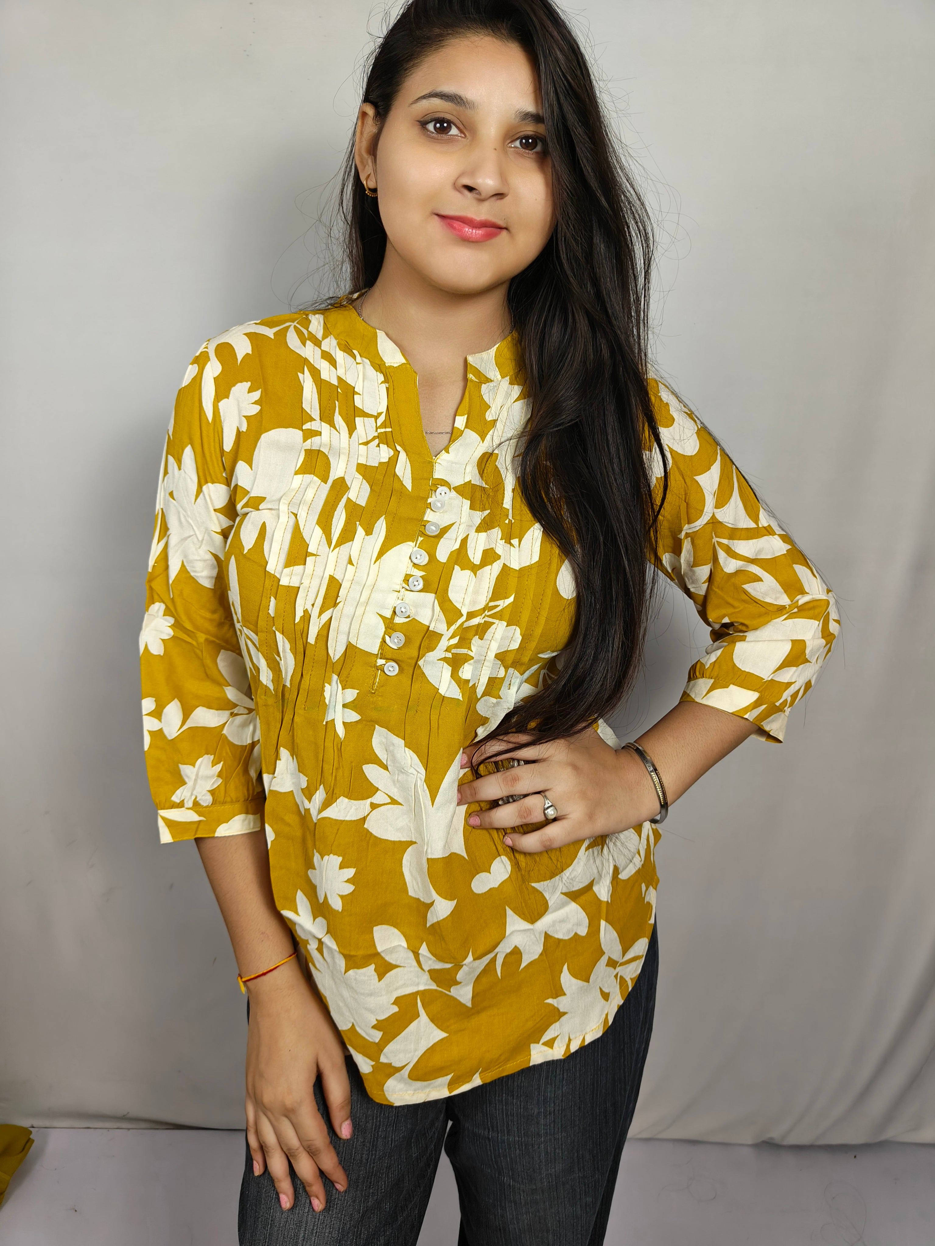 Yellow Floral Printed short kurti (Z0250)