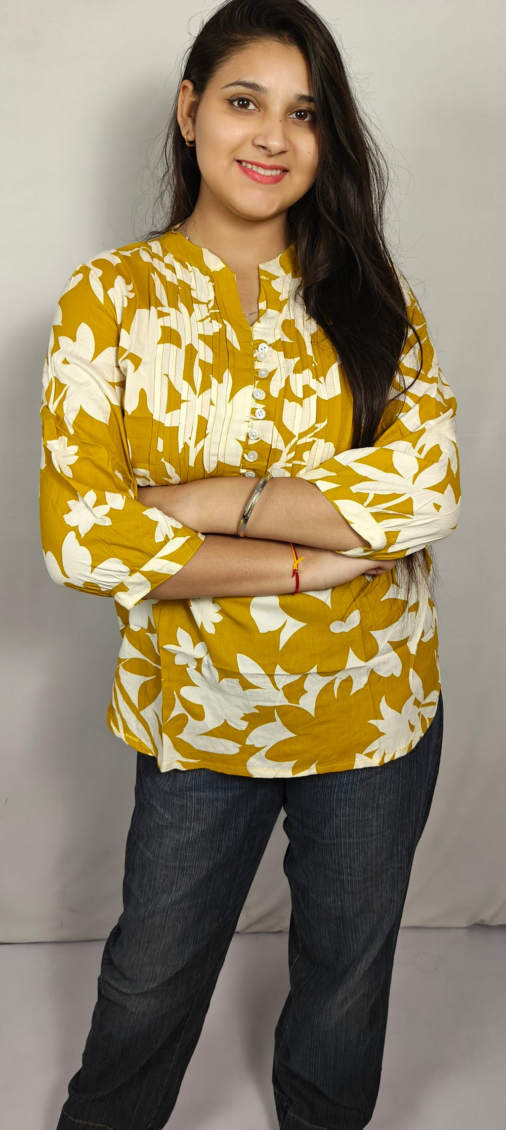 Yellow Floral Printed short kurti (Z0250)