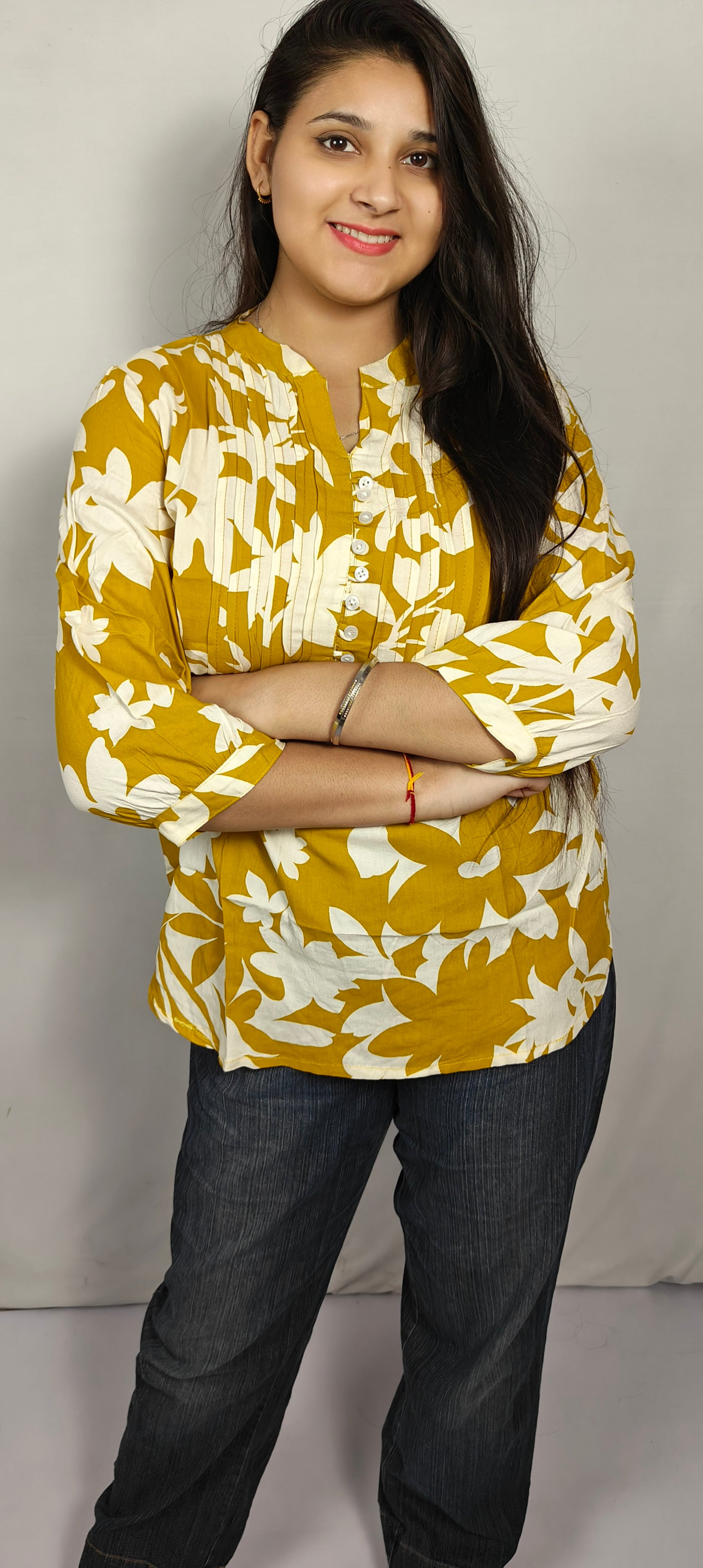 Yellow Floral Printed short kurti (Z0250)