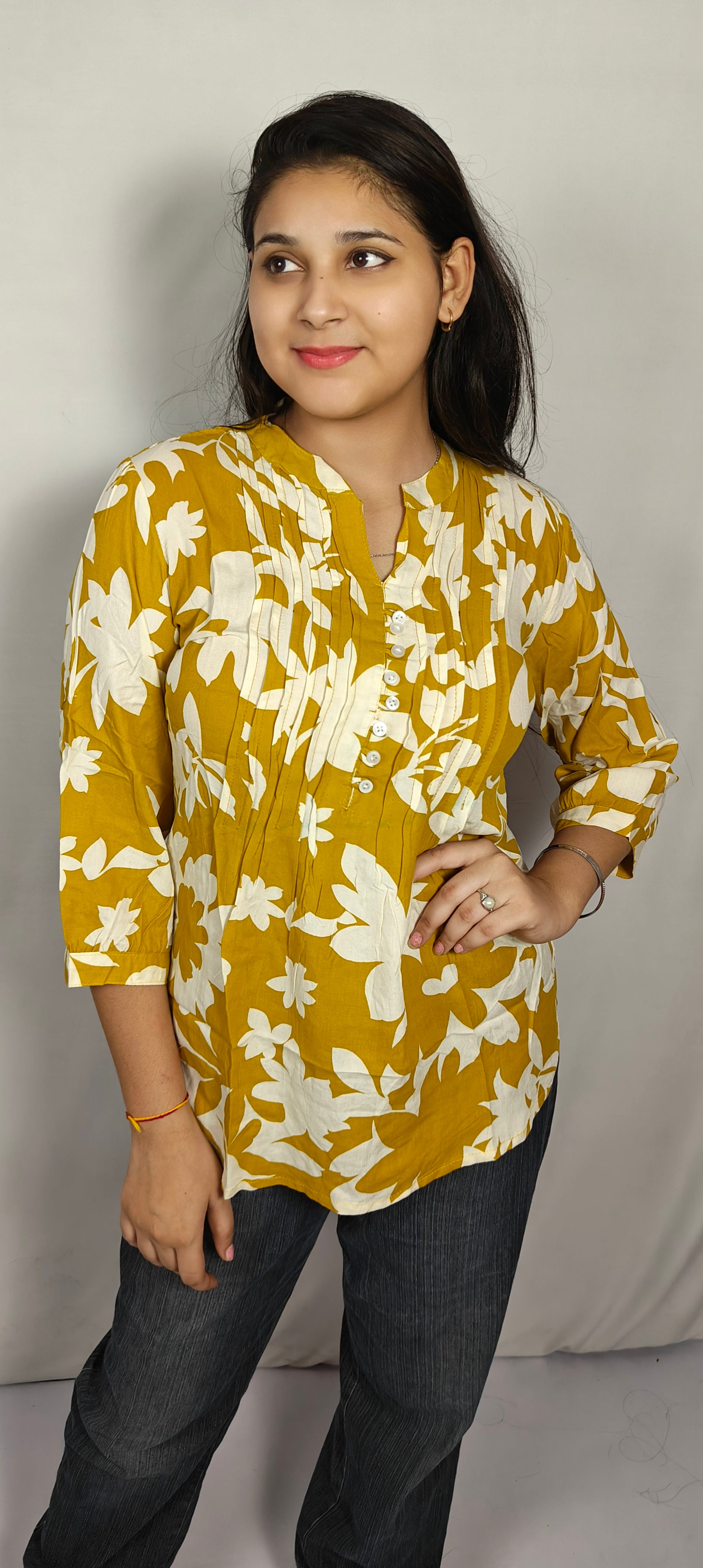Yellow Floral Printed short kurti (Z0250)