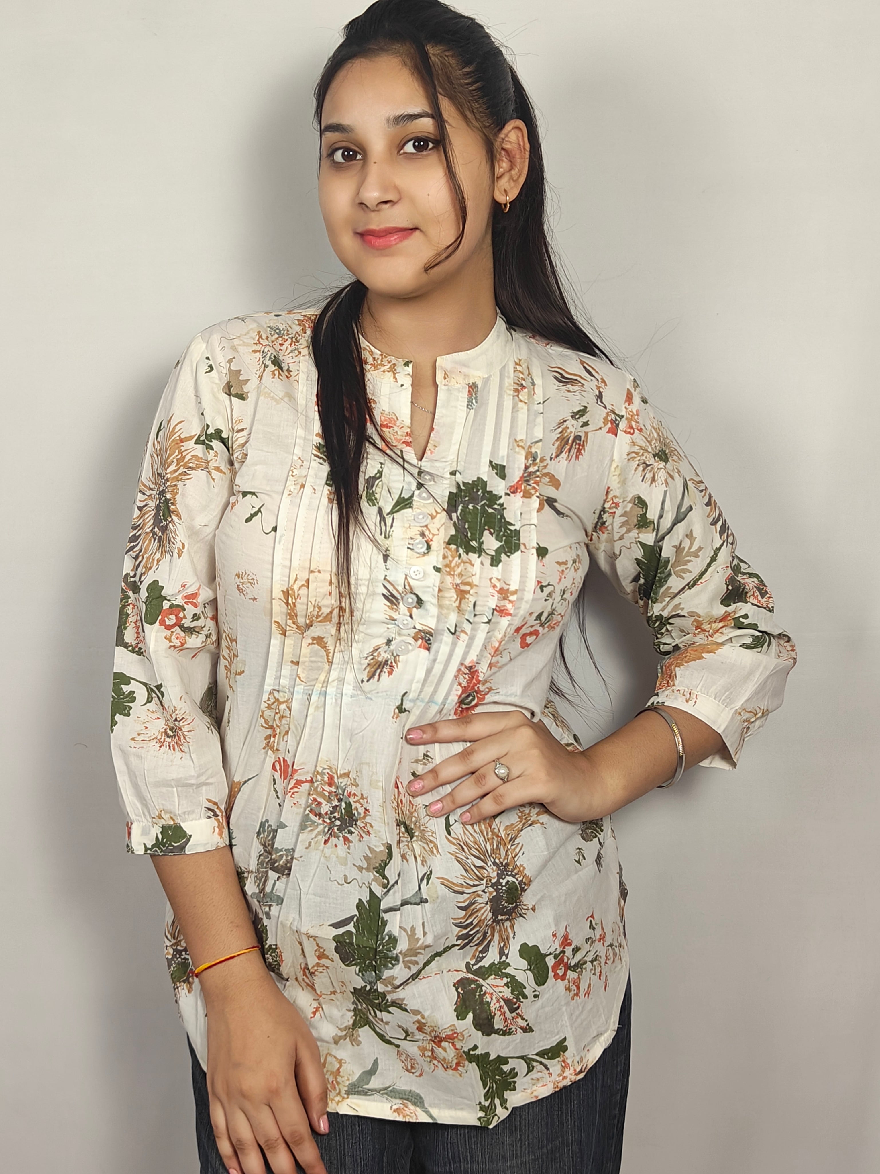 white Floral Printed short kurti (Z0256)
