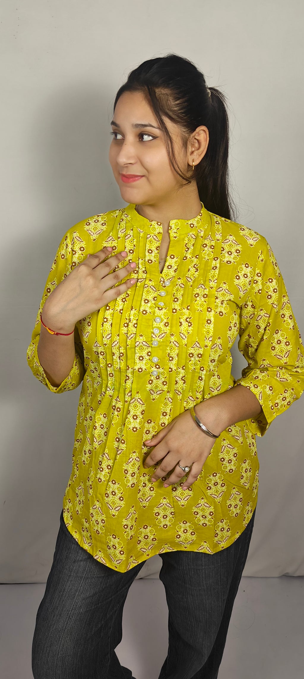 Yellow Printed short kurti (Z0255)