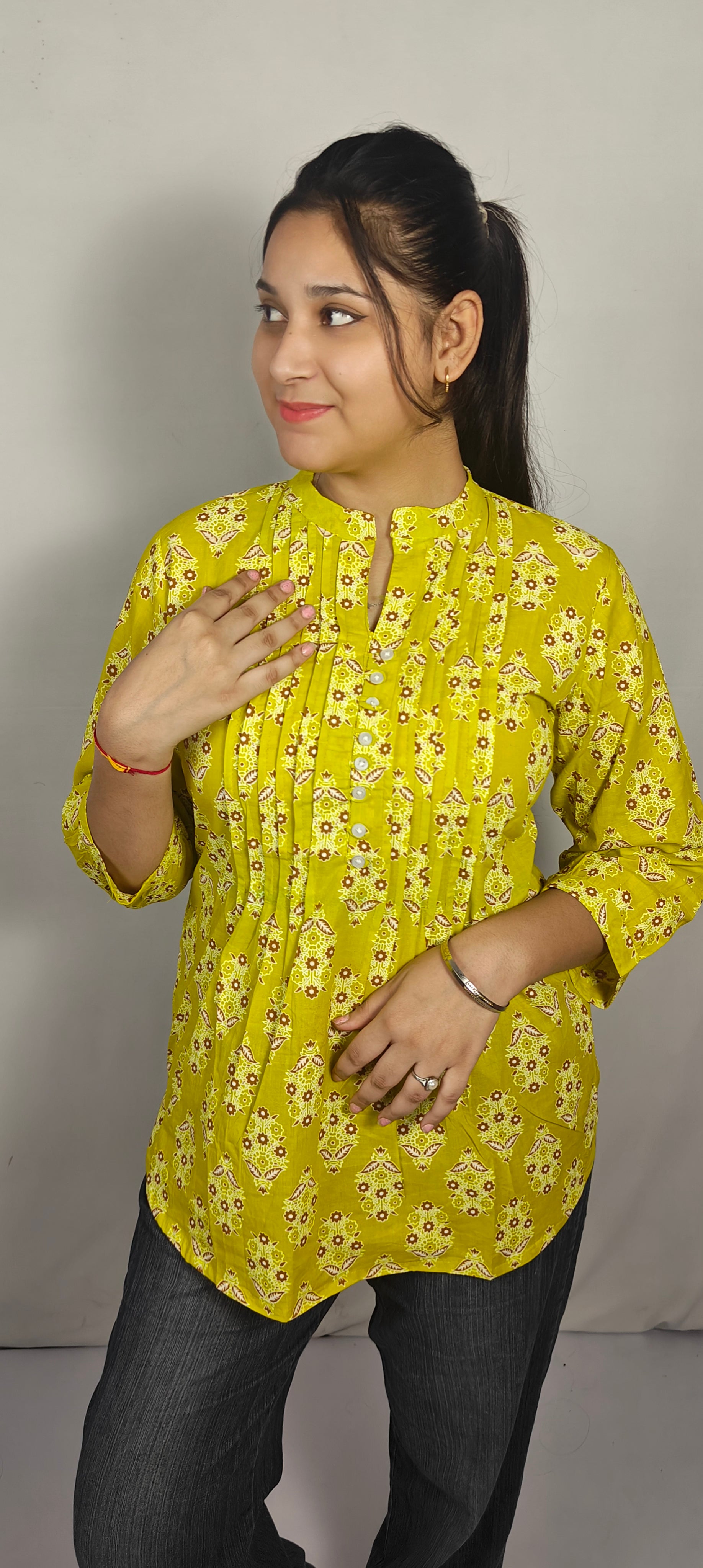 Yellow Printed short kurti (Z0255)
