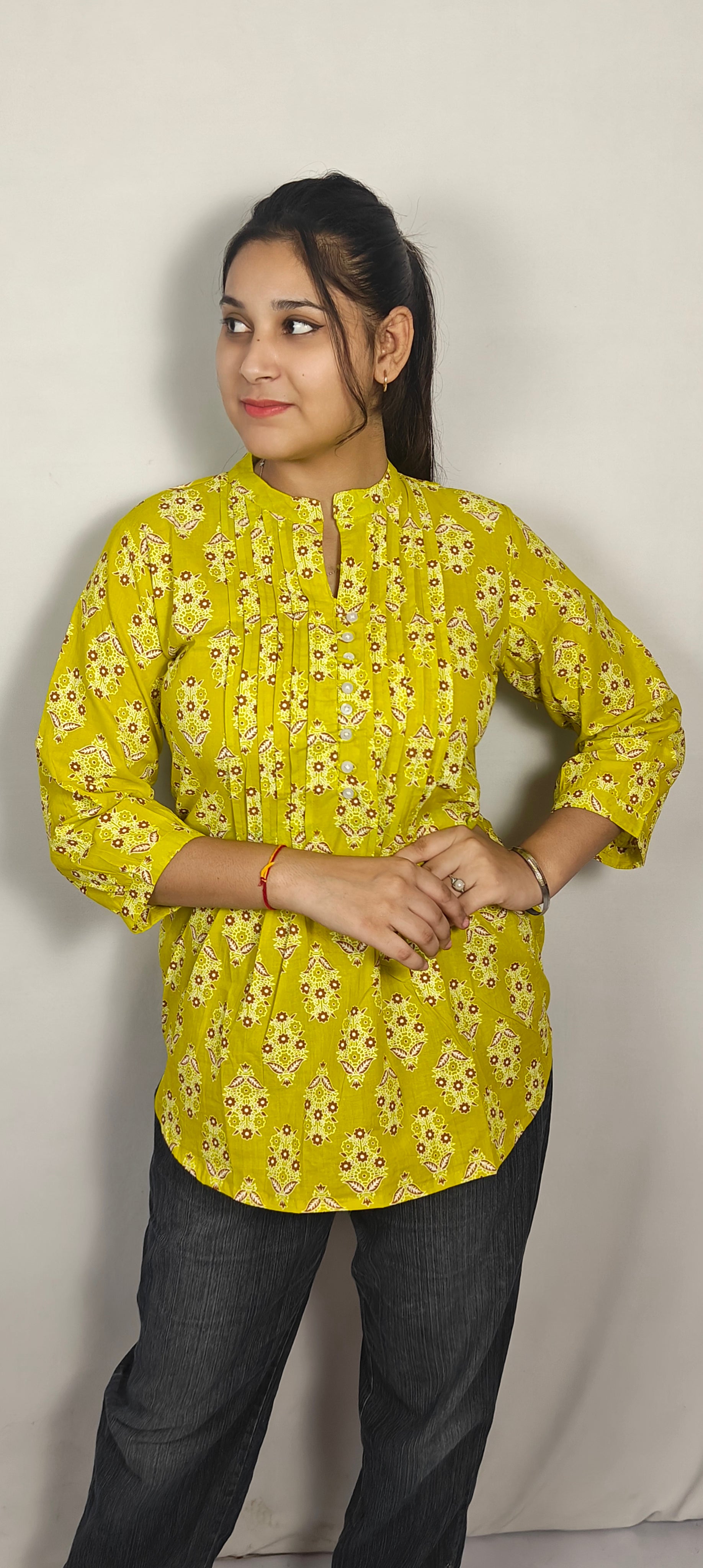 Yellow Printed short kurti (Z0255)