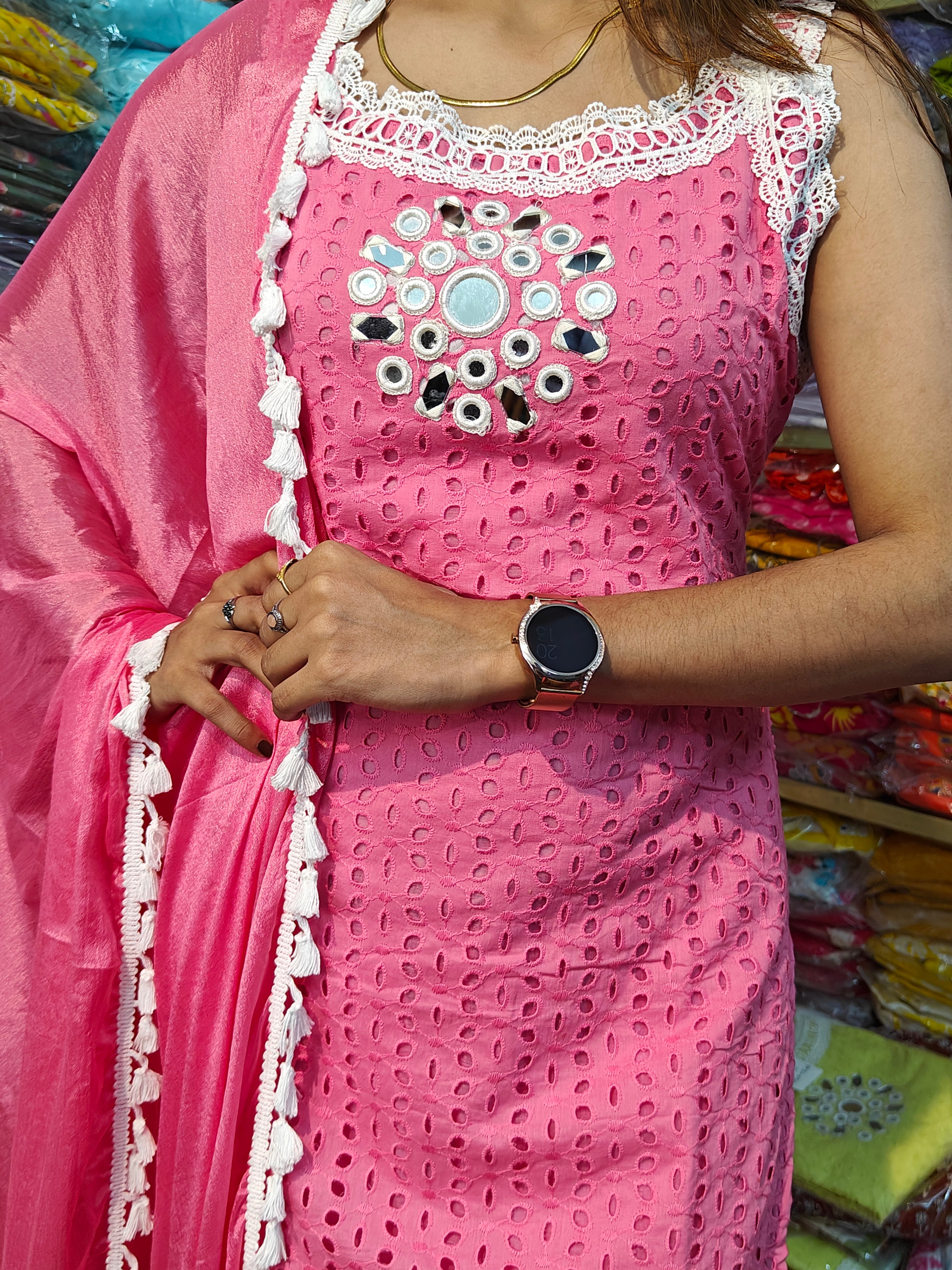 Pink Embroidered Cotton Kurta Set with Dupatta (Z0257)