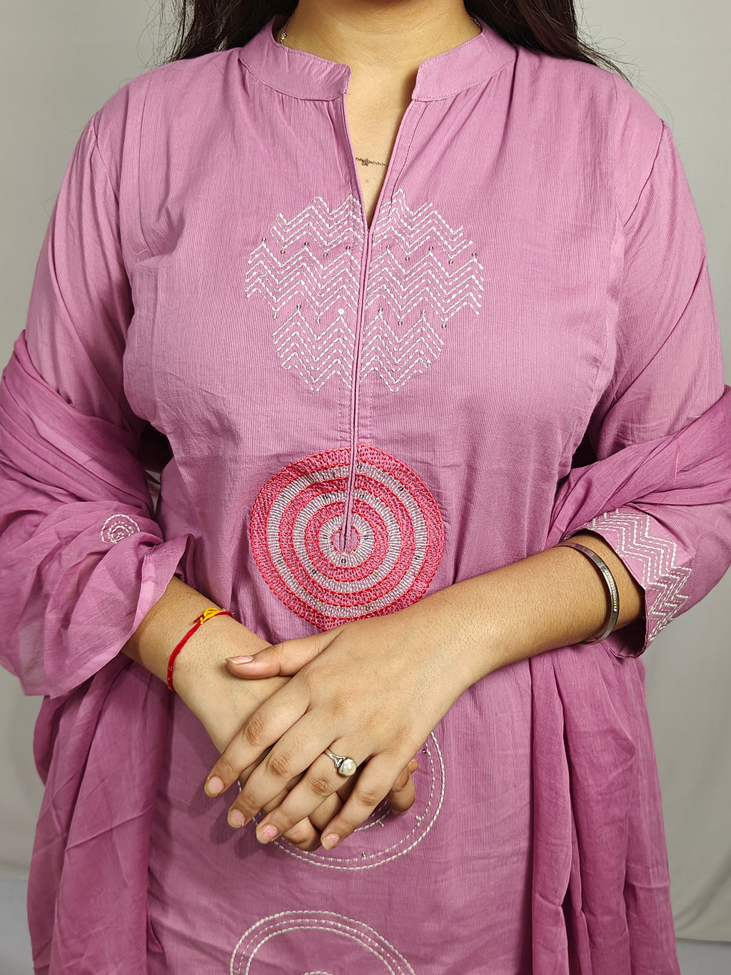 Lavender Embroidered Cotton Kurta Set with Dupatta(Z0265)