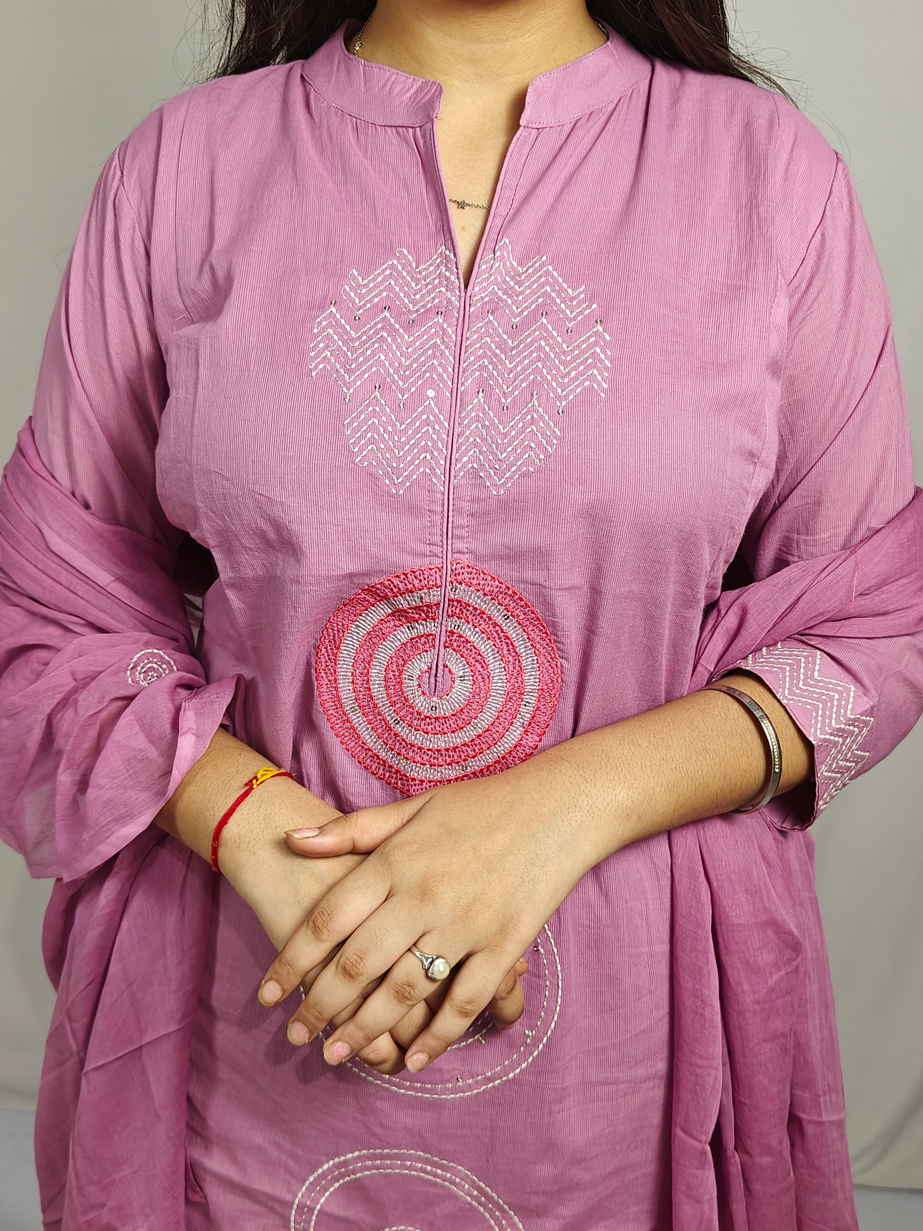 Lavender Embroidered Cotton Kurta Set with Dupatta(Z0265)