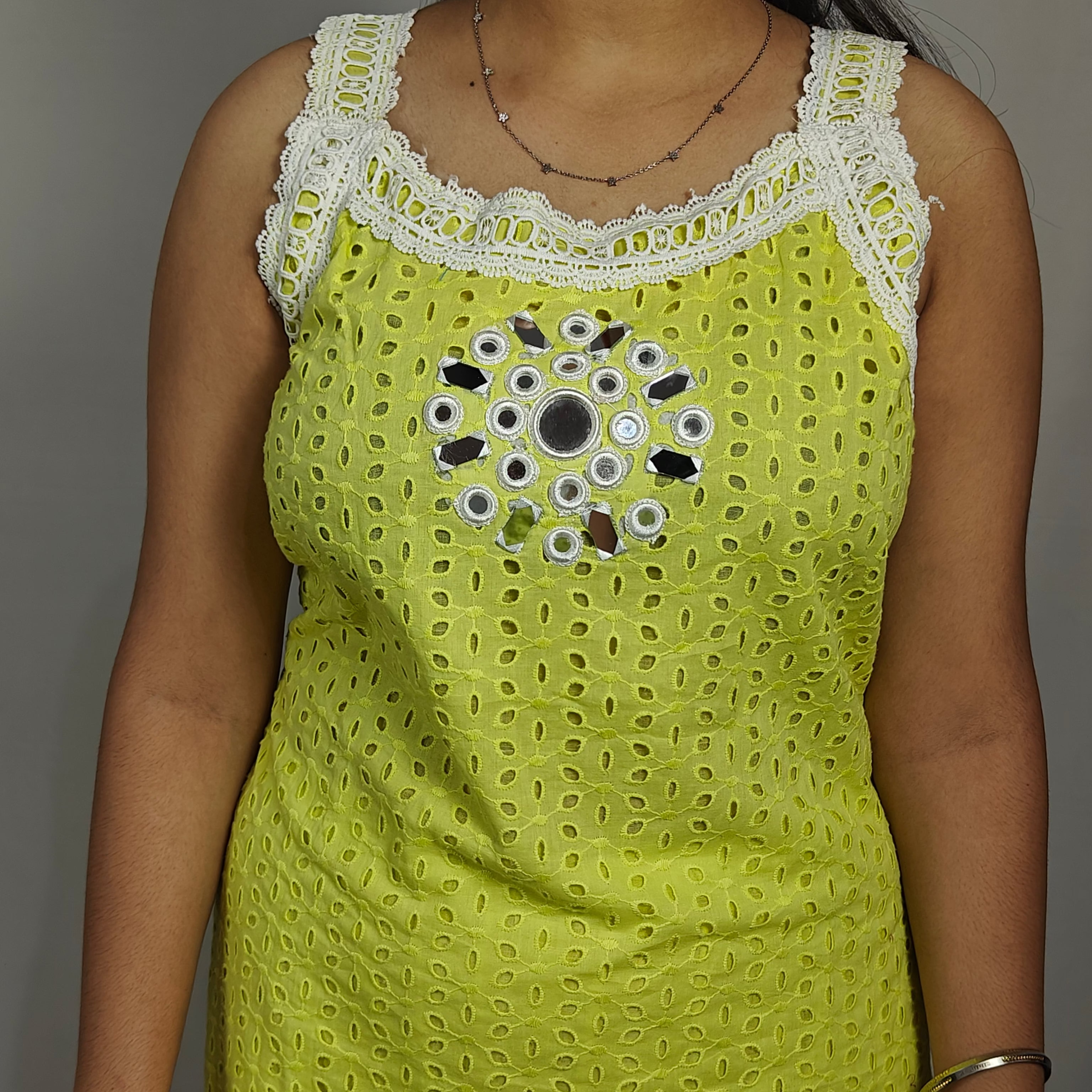 Lime Yellow Embroidered Cotton Kurta Set with Dupatta (Z0263)