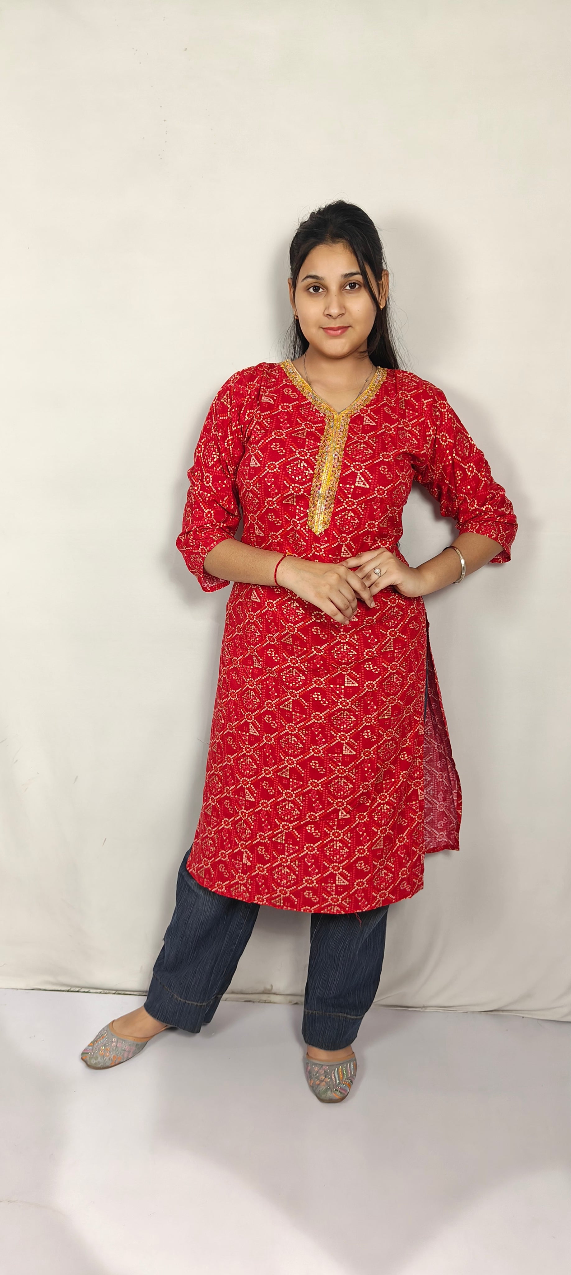Singhal Red Printed Kurta(Z0270)