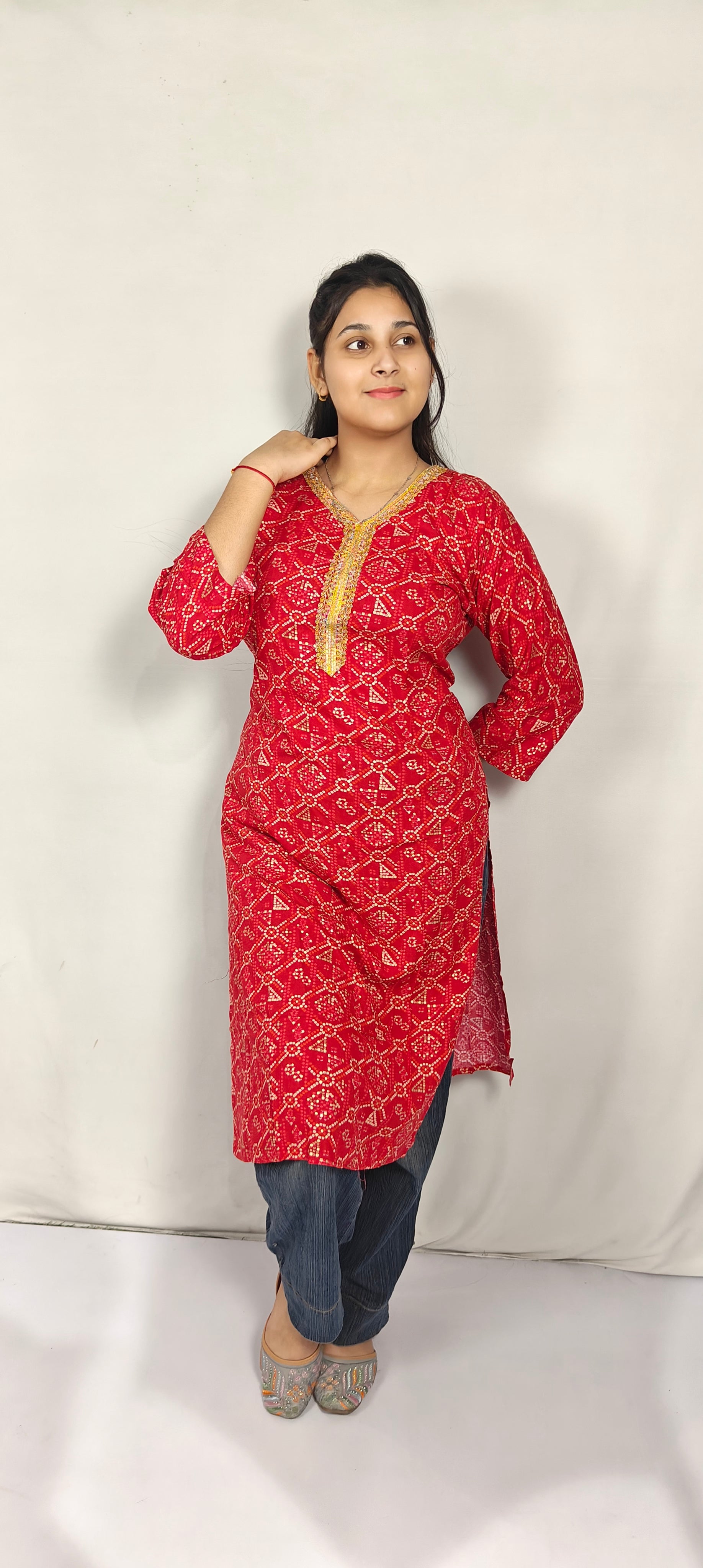 Singhal Red Printed Kurta(Z0270)