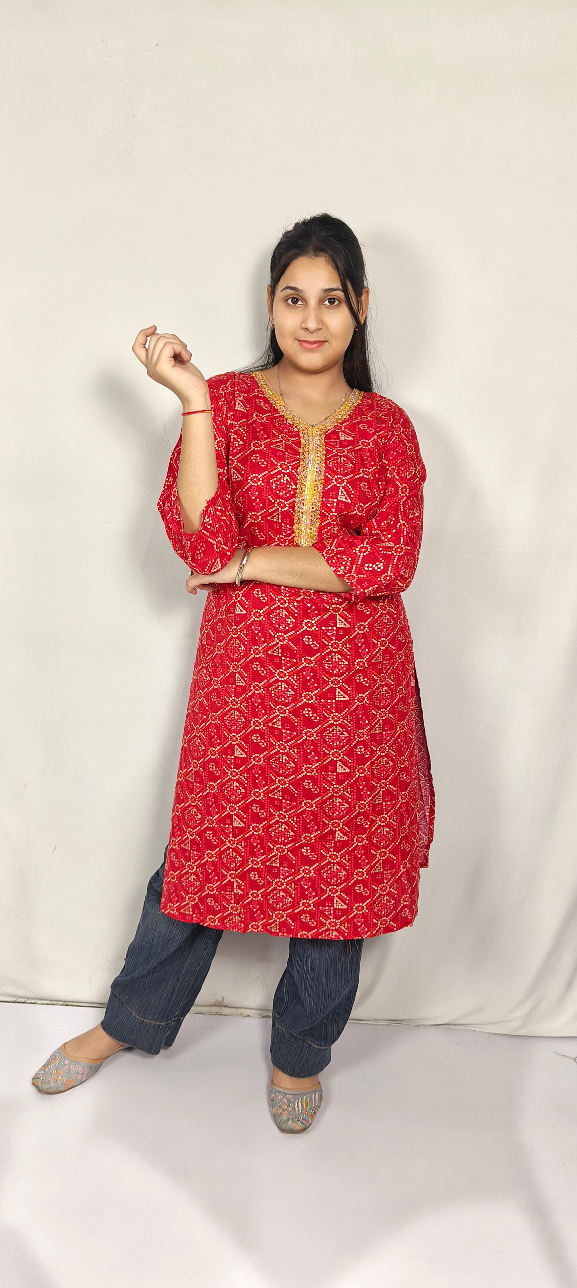 Singhal Red Printed Kurta(Z0270)