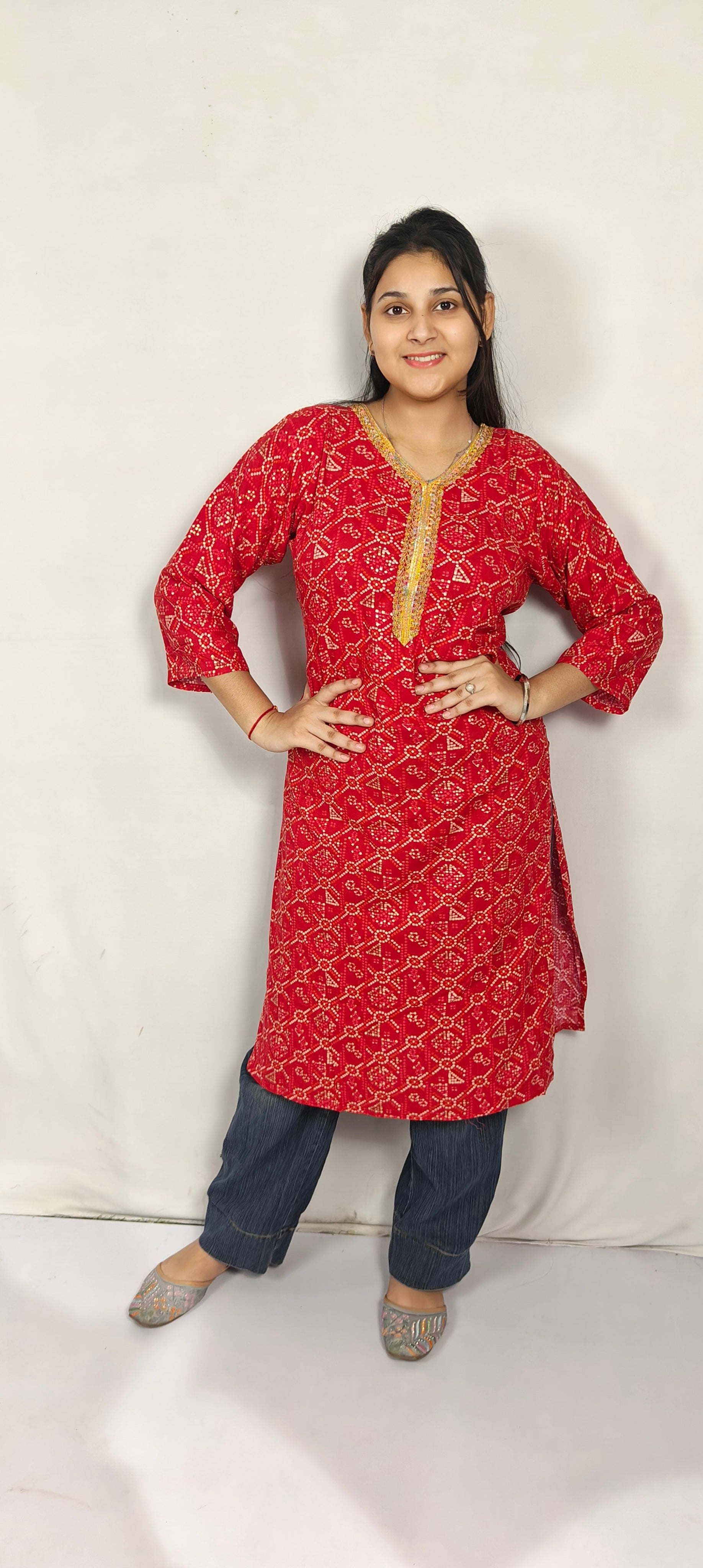 Singhal Red Printed Kurta(Z0270)